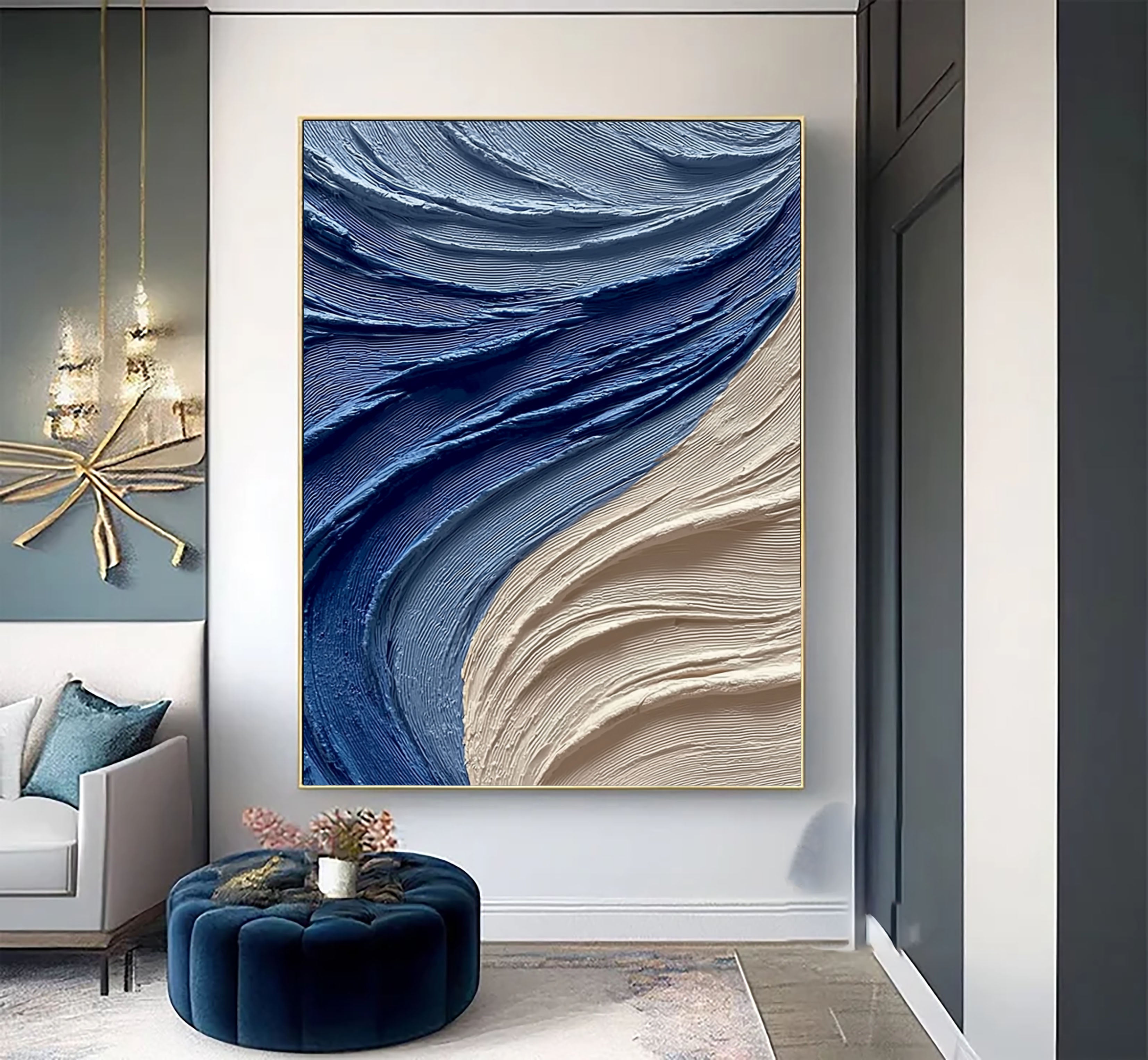 Fluid Brushstroke Harmony | Blue & Beige
