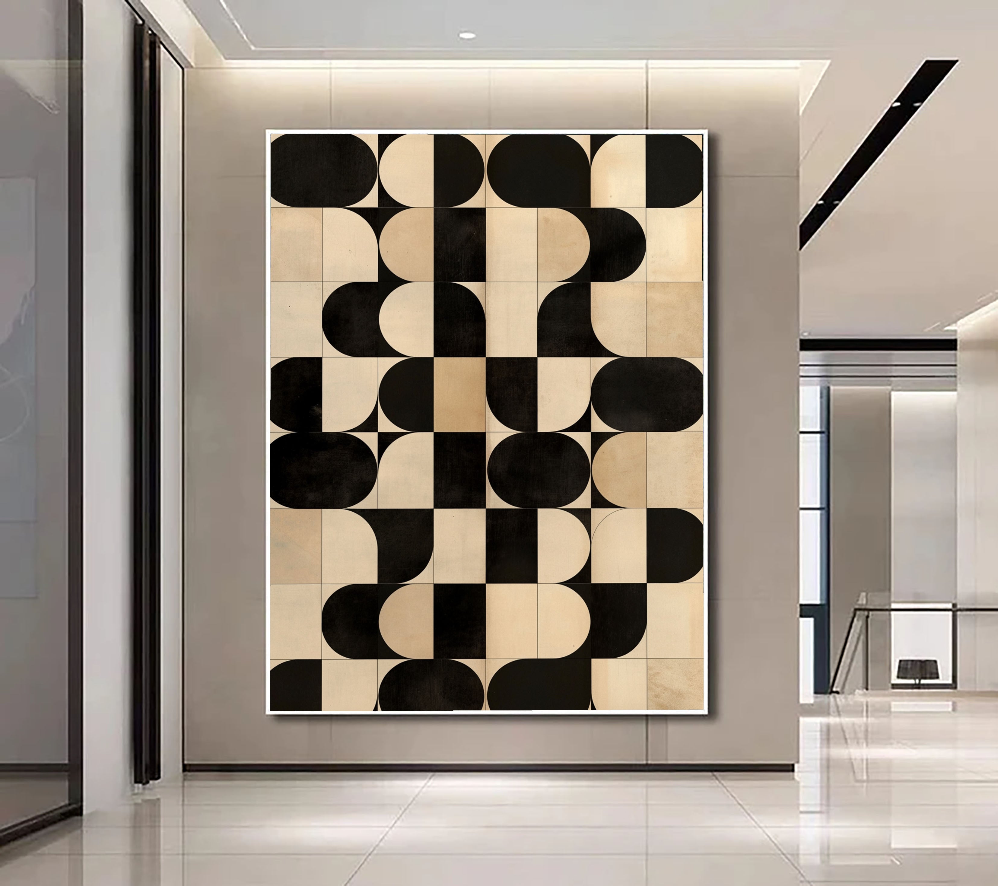 Textured Geometric Mosaic | Black Beige