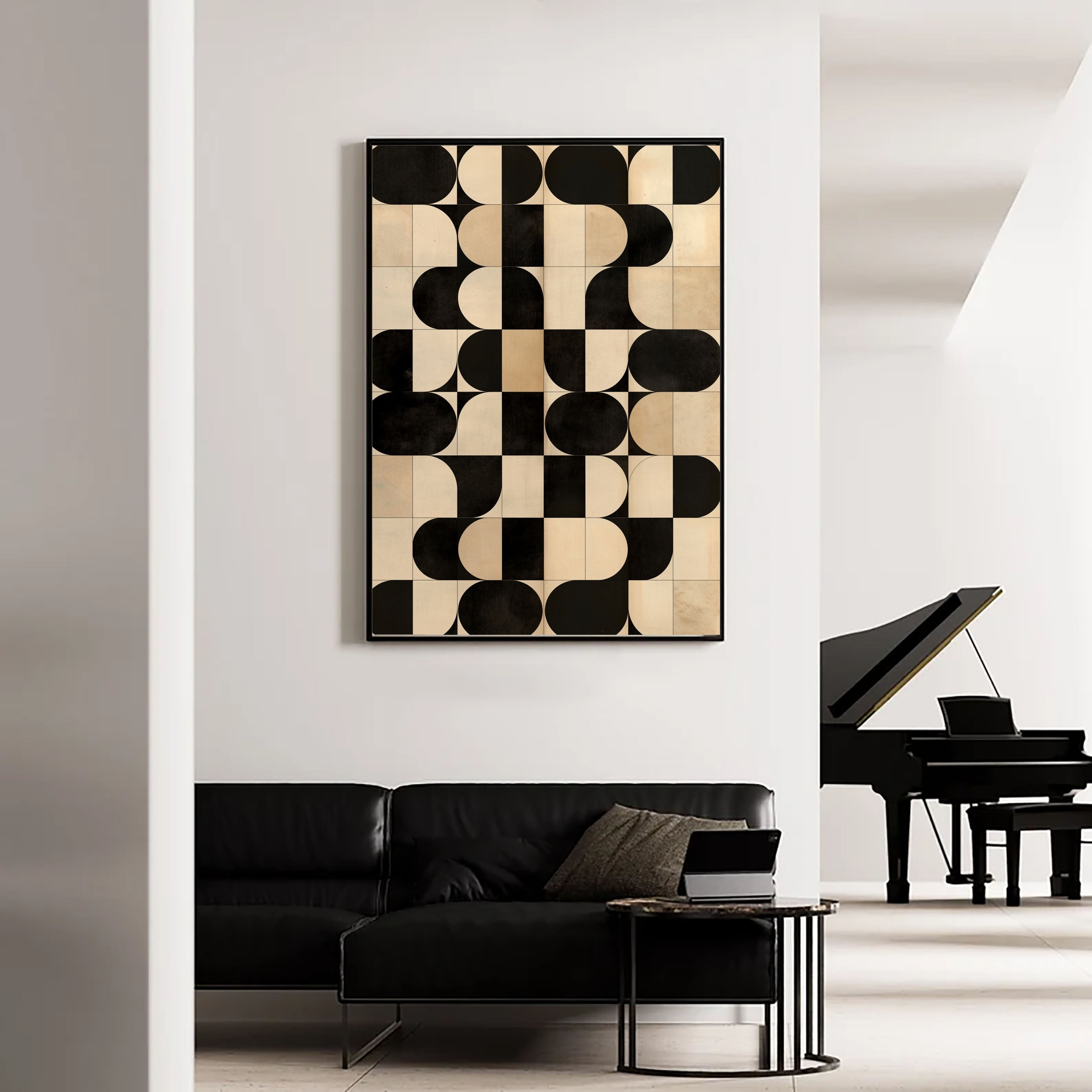 Textured Geometric Mosaic | Black Beige