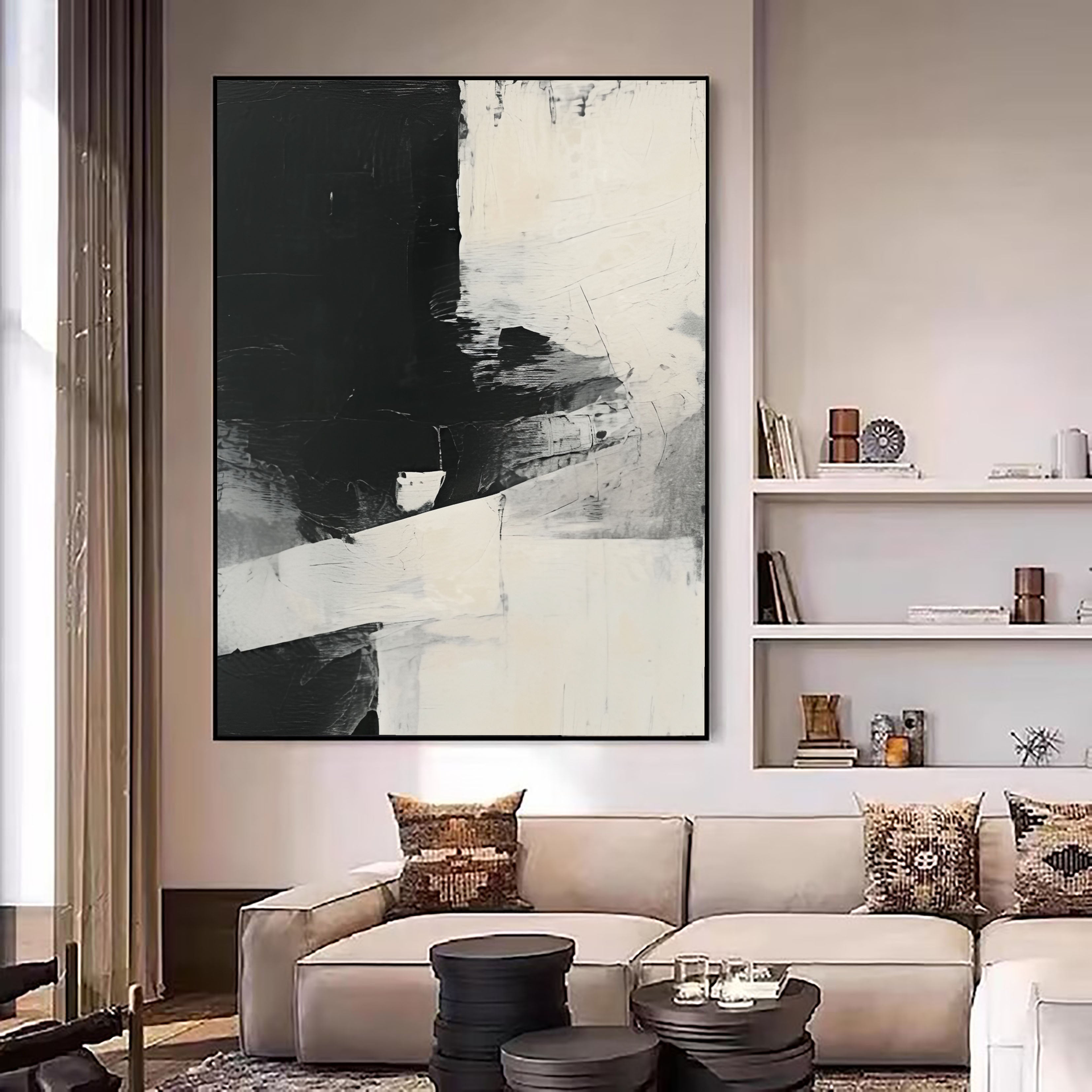 Textured Monochrome Blocks | Black Beige