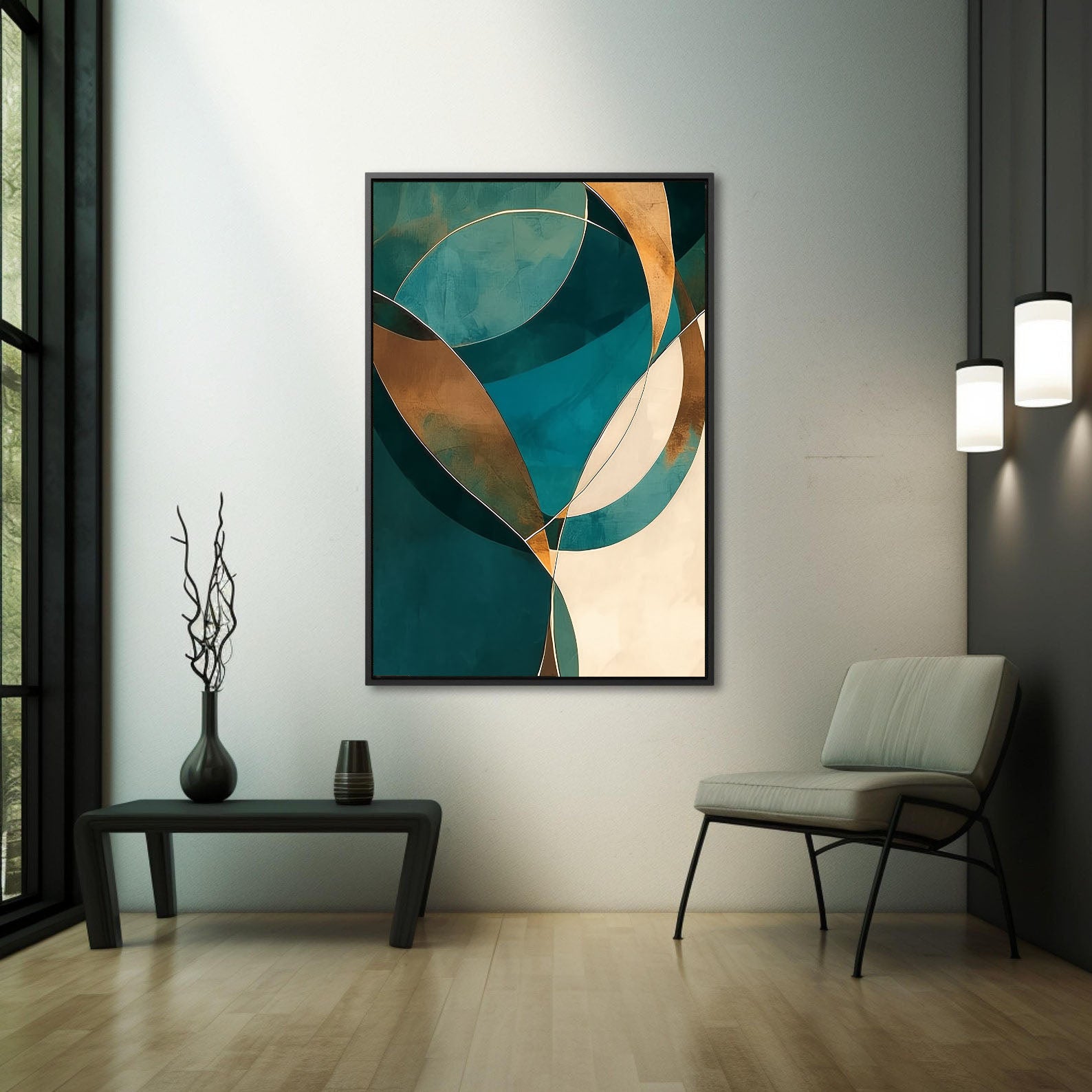 Textured Teal Geometry | Gold Beige