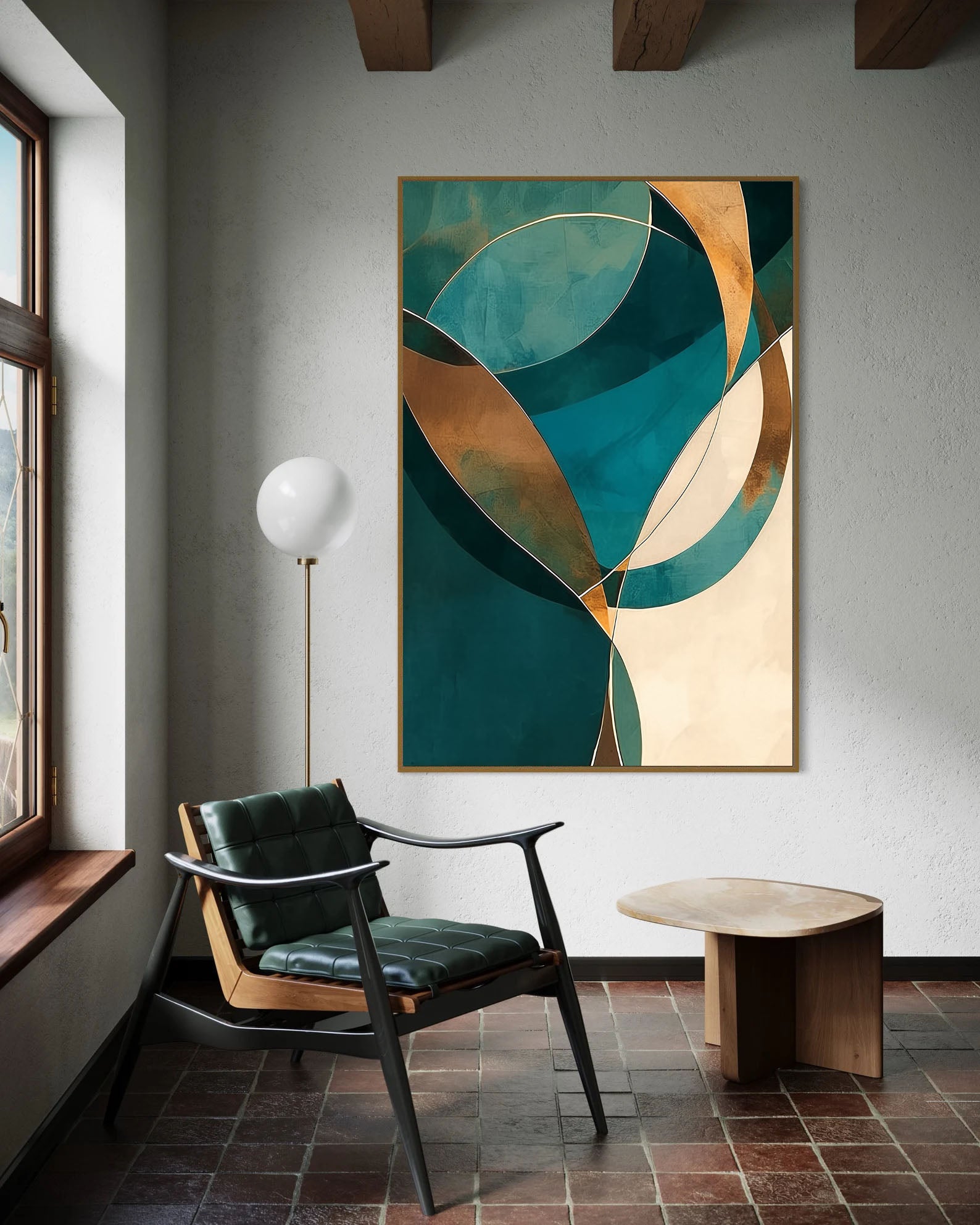 Textured Teal Geometry | Gold Beige