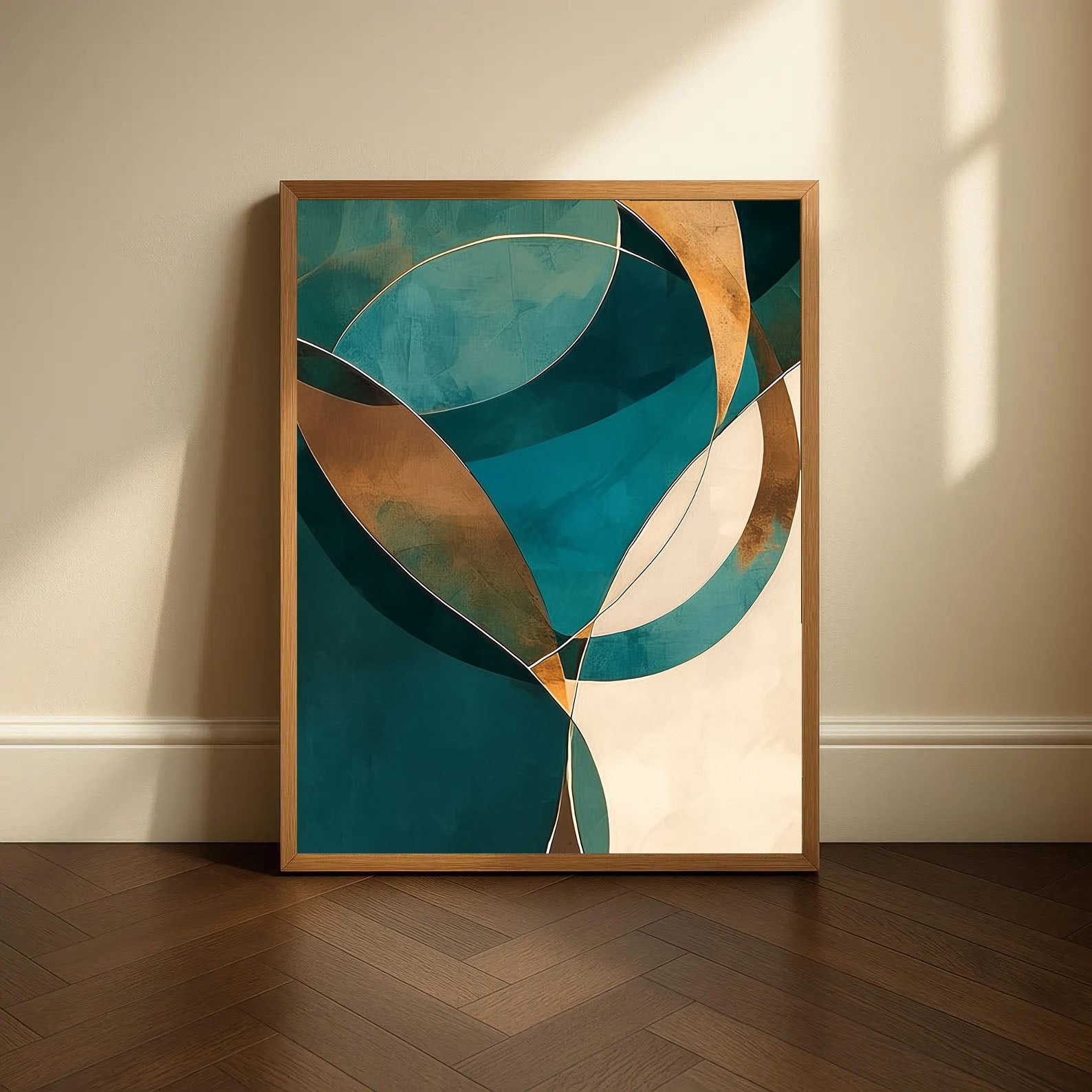 Textured Teal Geometry | Gold Beige