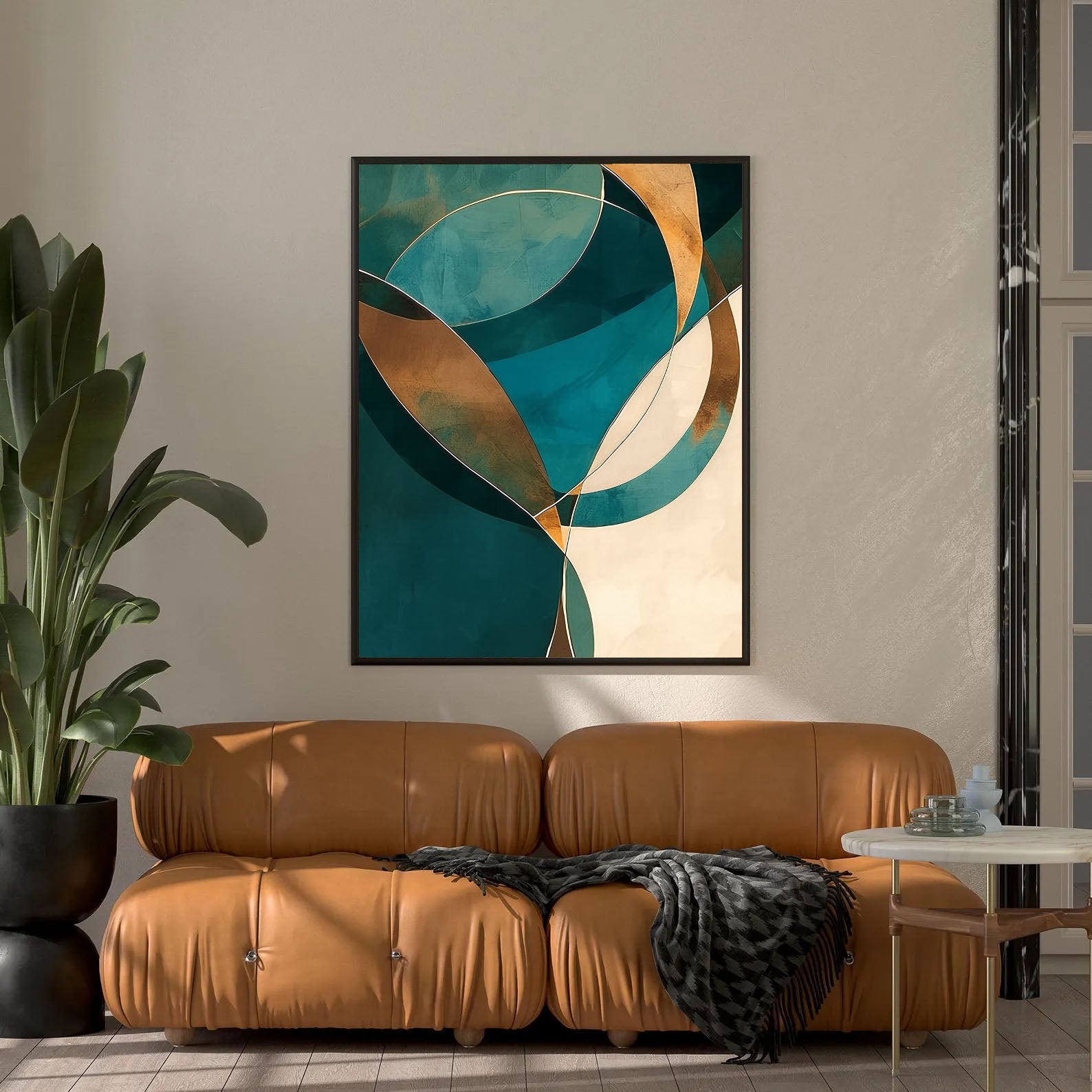 Textured Teal Geometry | Gold Beige