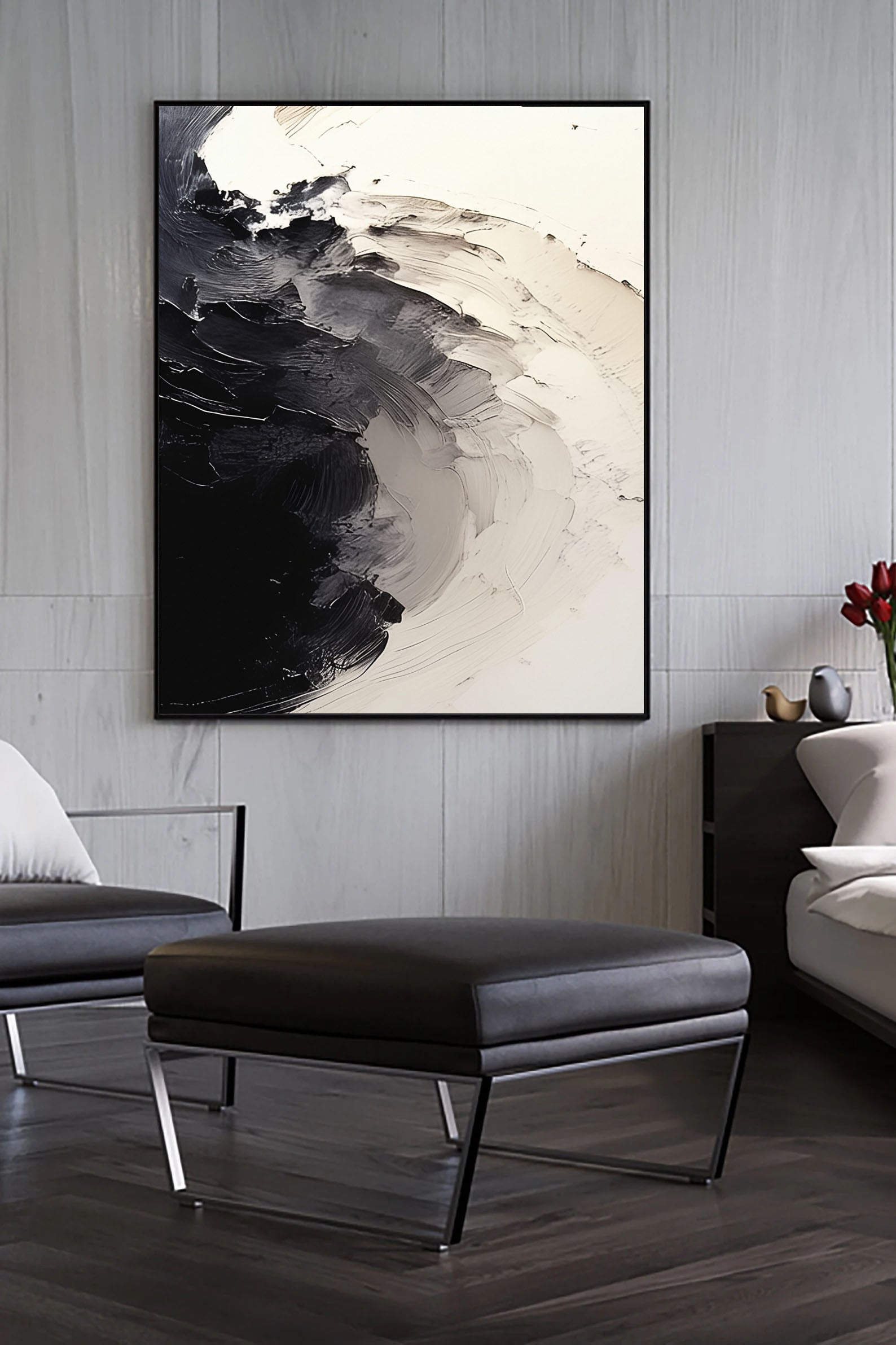 Textured Monochrome Wave | Black Gray