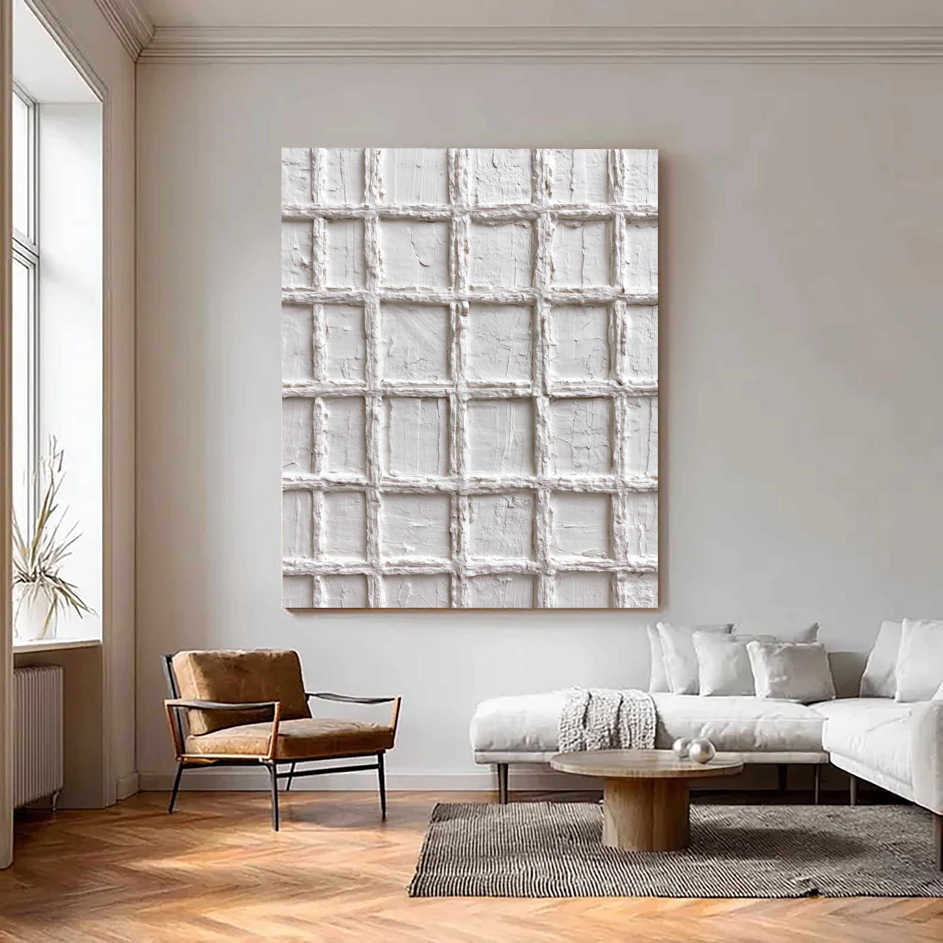 Textured Ivory Grid | White Lattice