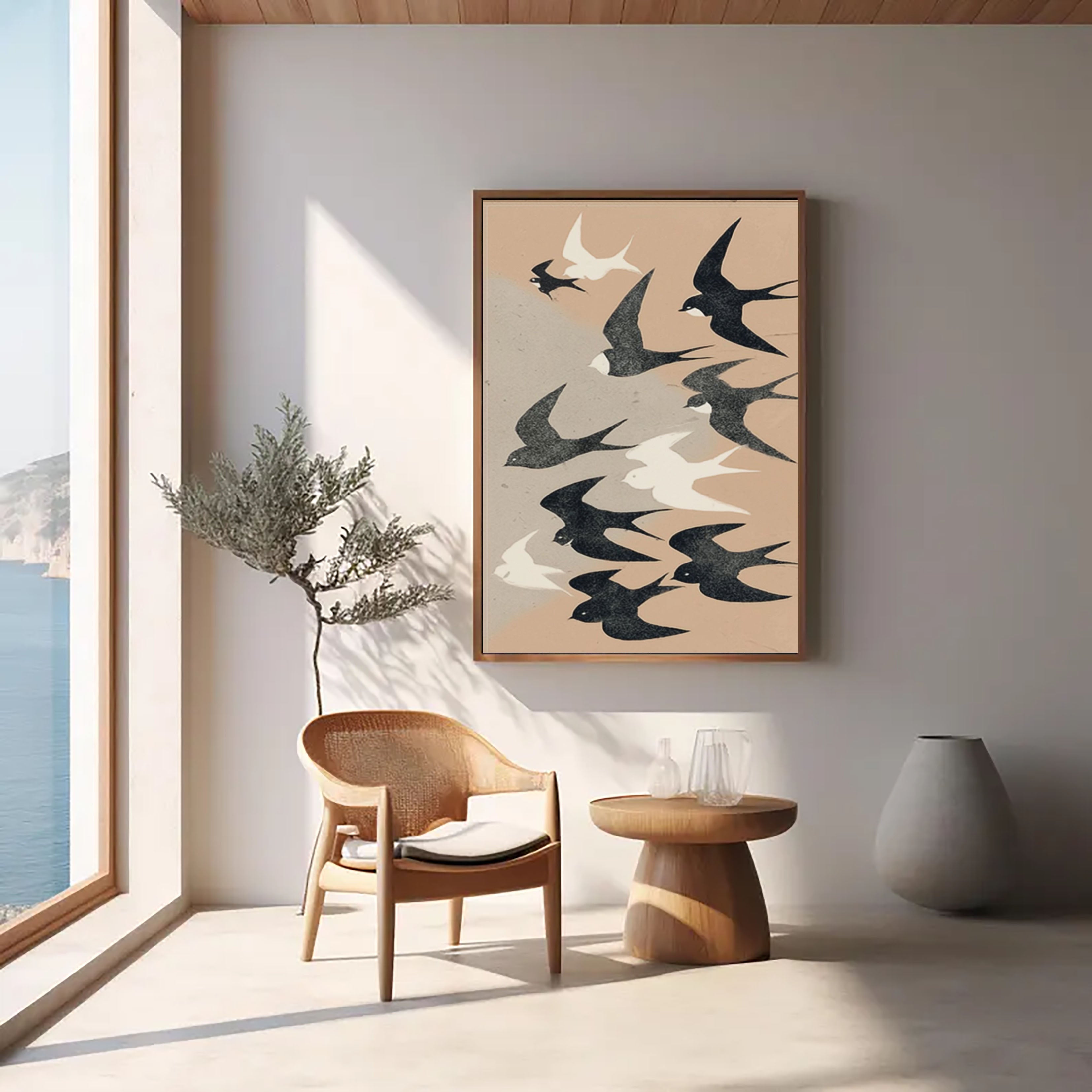 Graphic Bird Silhouette | Beige Sky