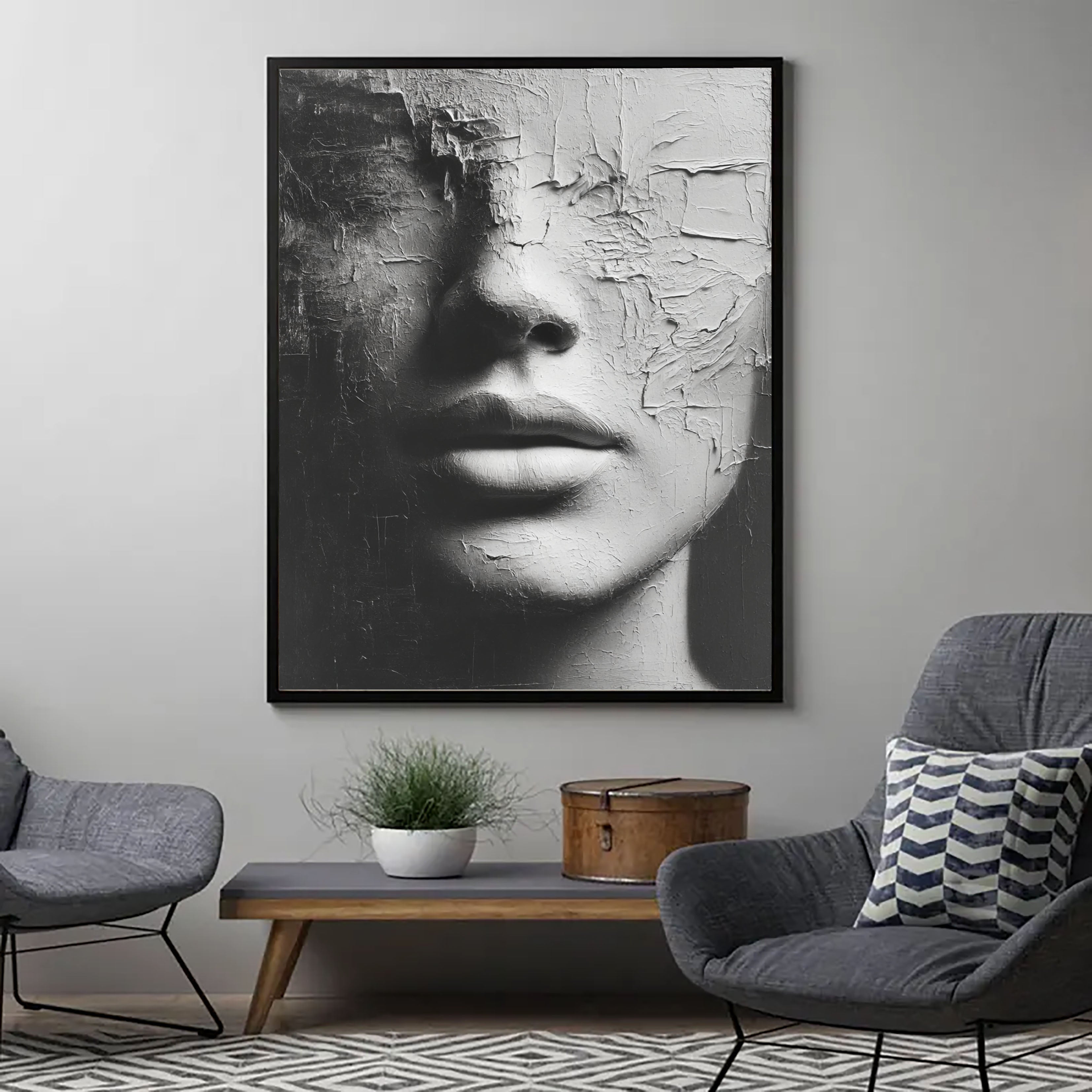 Textured Monochrome Visage | Cracked Grace