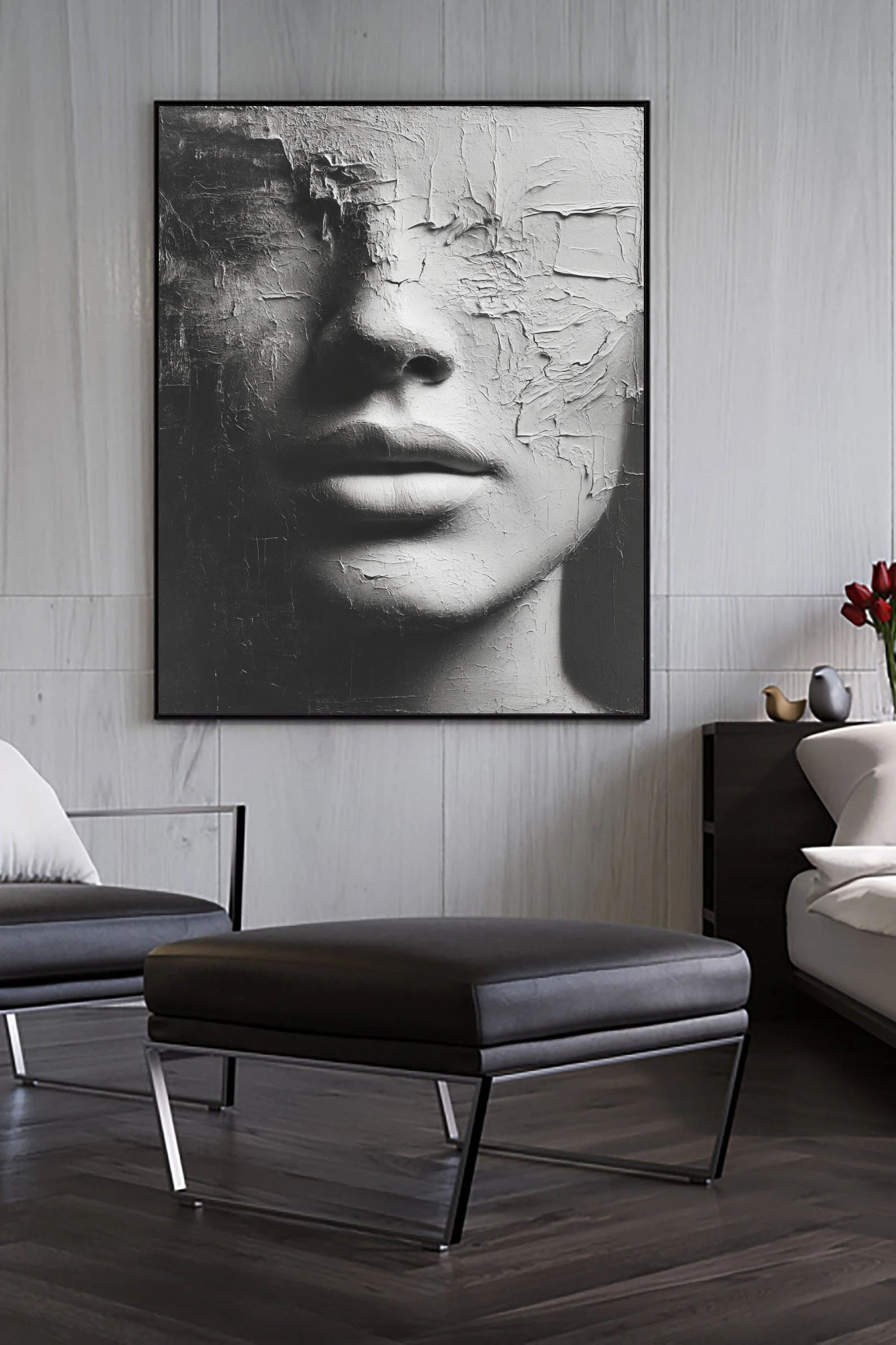 Textured Monochrome Visage | Cracked Grace