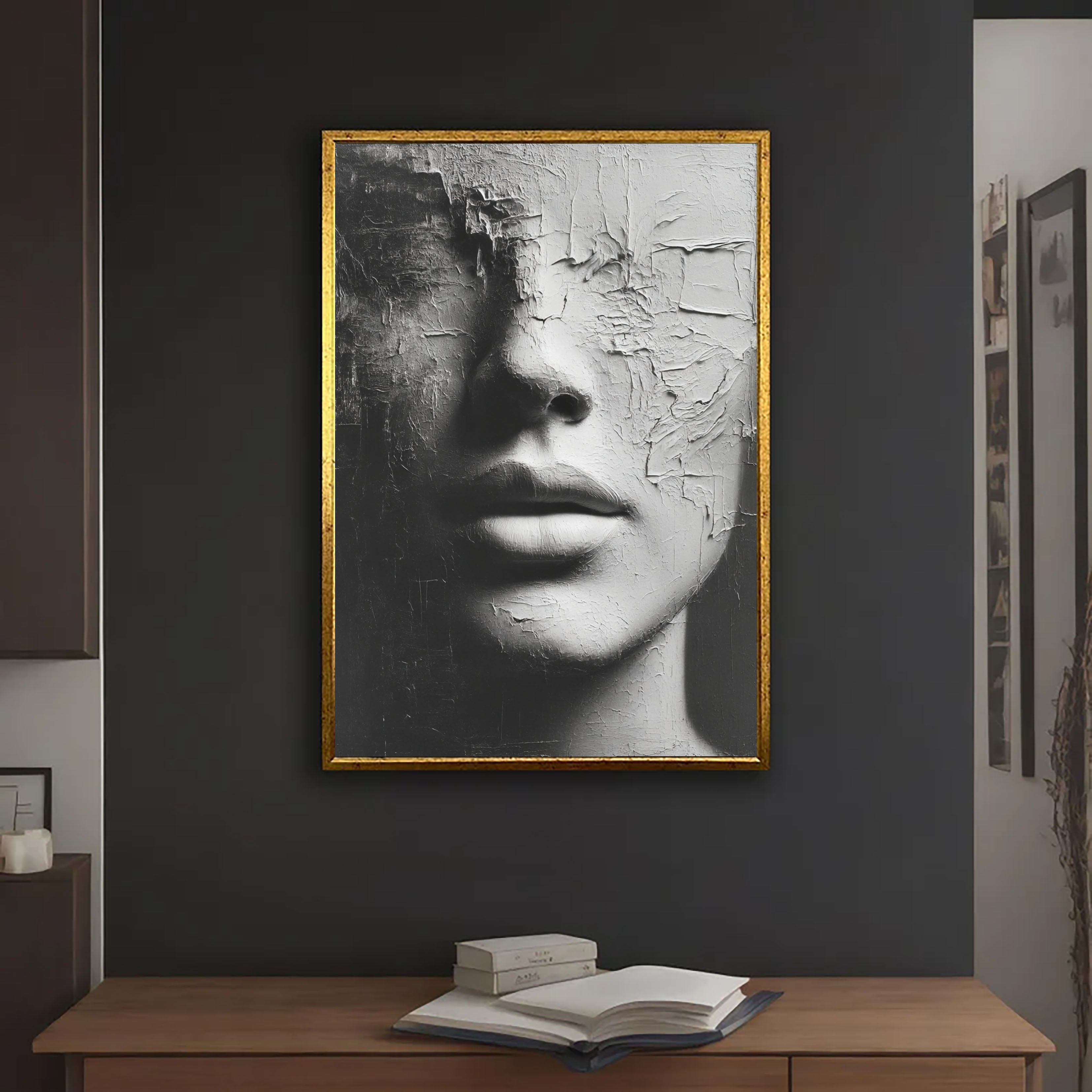 Textured Monochrome Visage | Cracked Grace