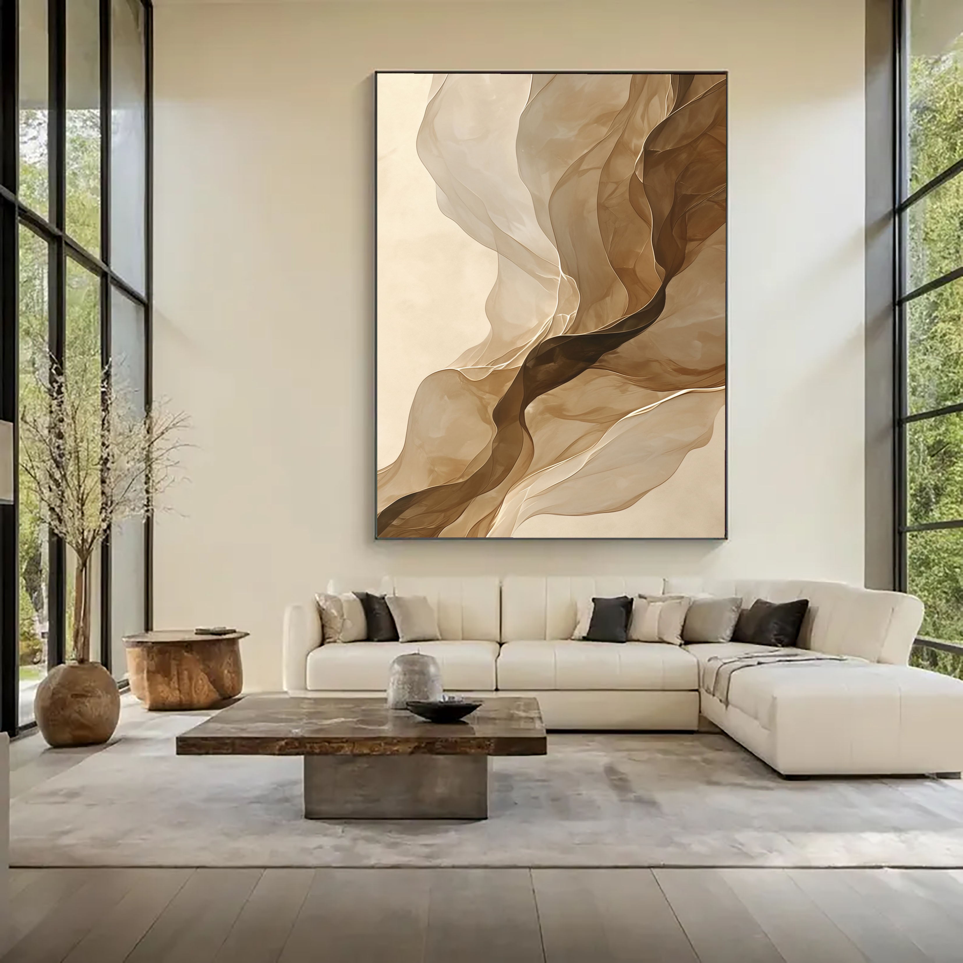 Flowing Silk Elegance | Beige Whirl