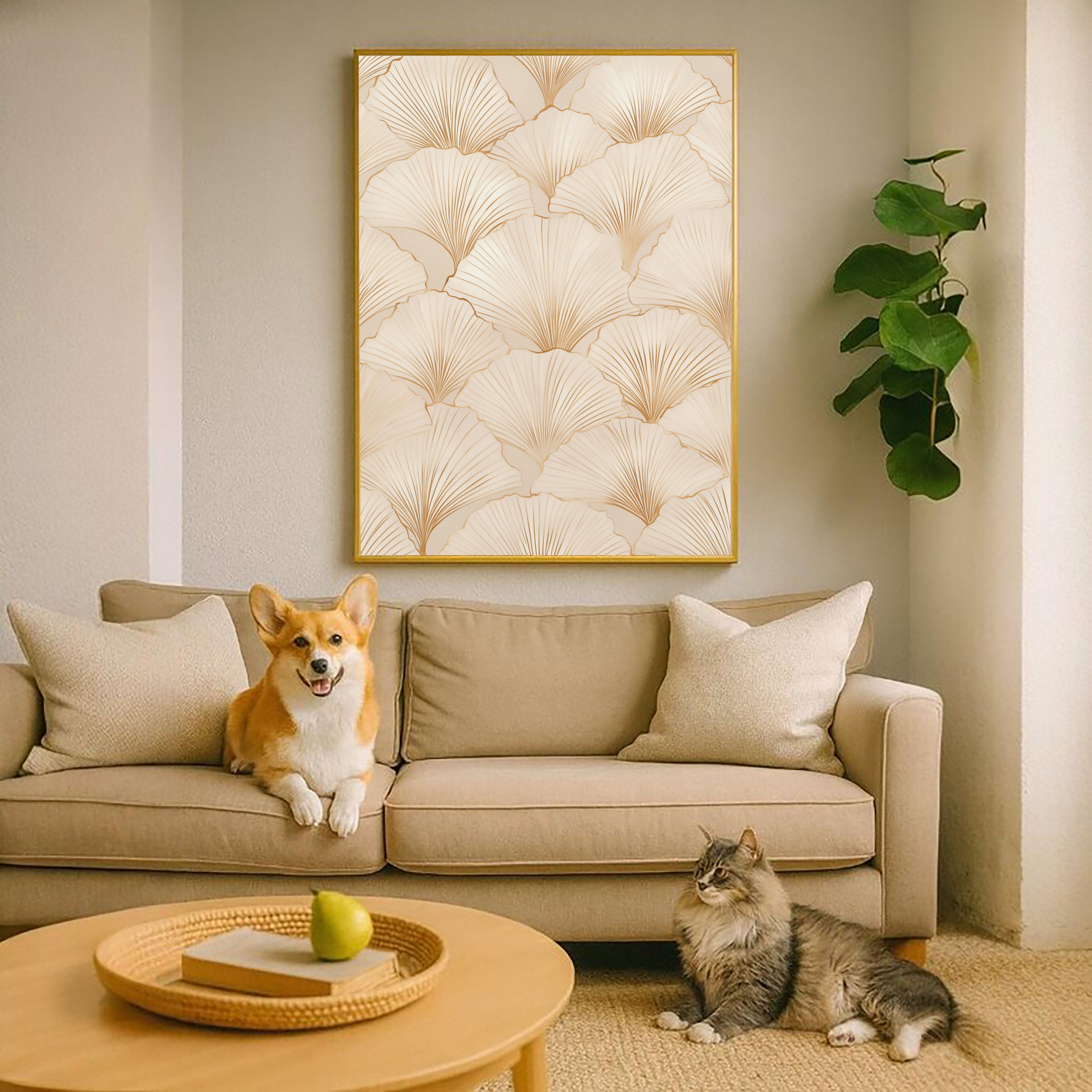 Textured Botanical Elegance | Beige Leaves