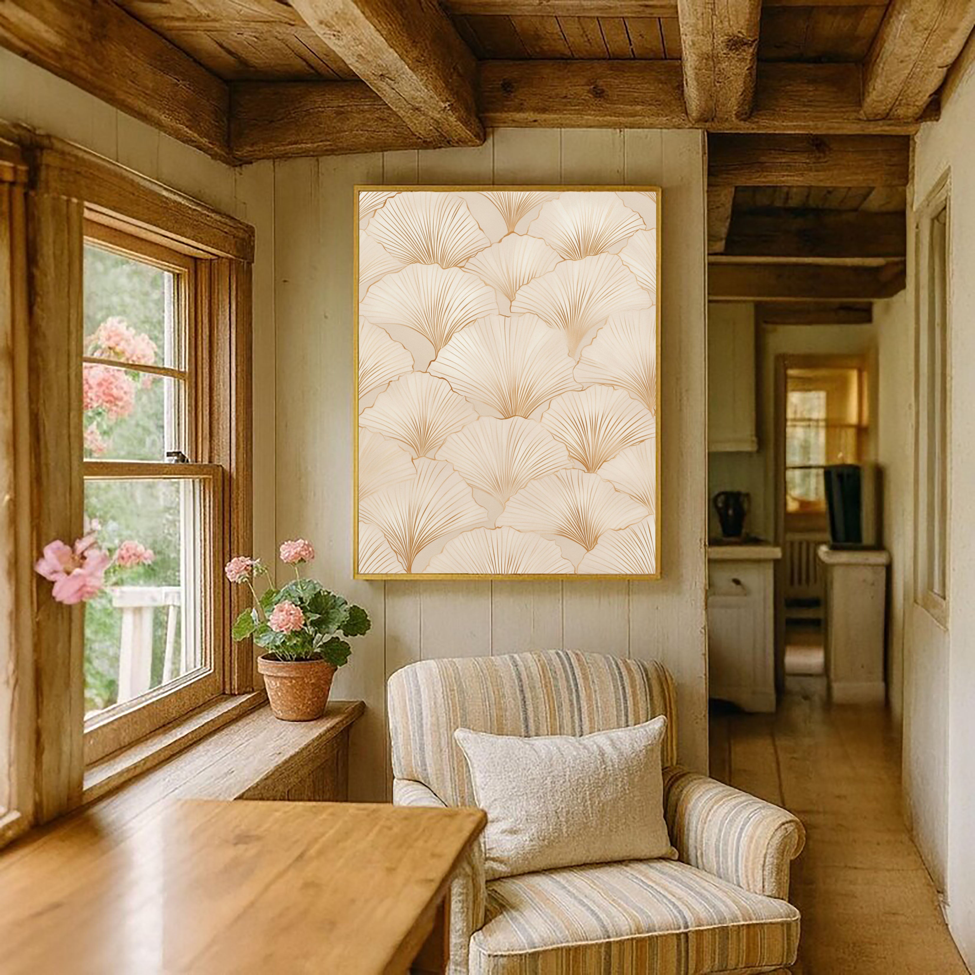 Textured Botanical Elegance | Beige Leaves