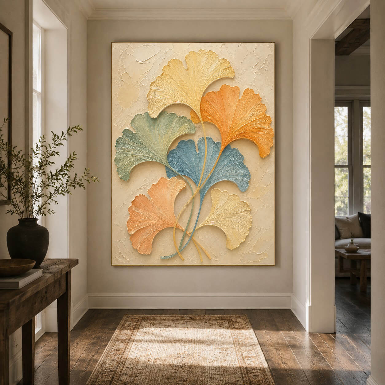 3D-Textured Art | Pastel Ginkgo Swirl