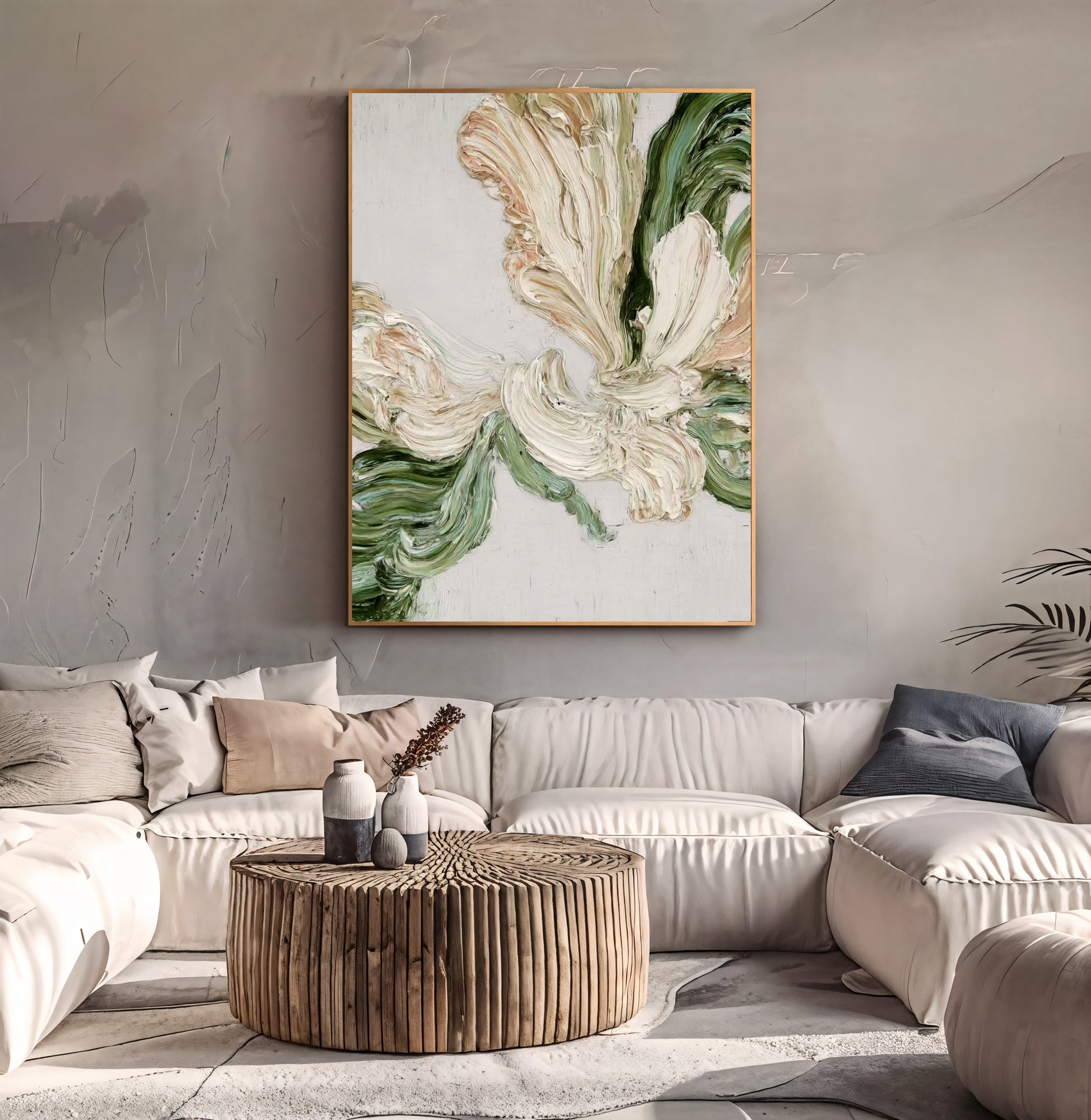 Textured Floral Impasto | Cream Verdigris