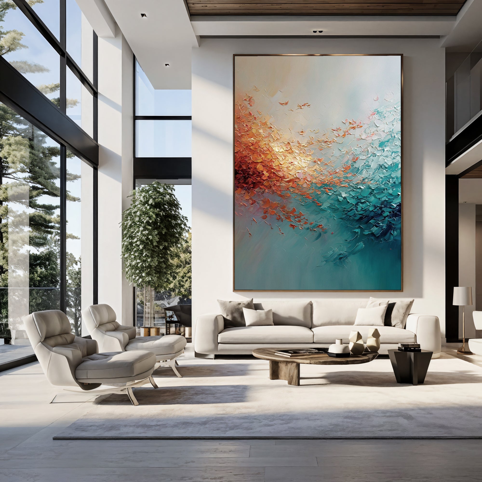 Textured Coral Cascade | Teal Swirl