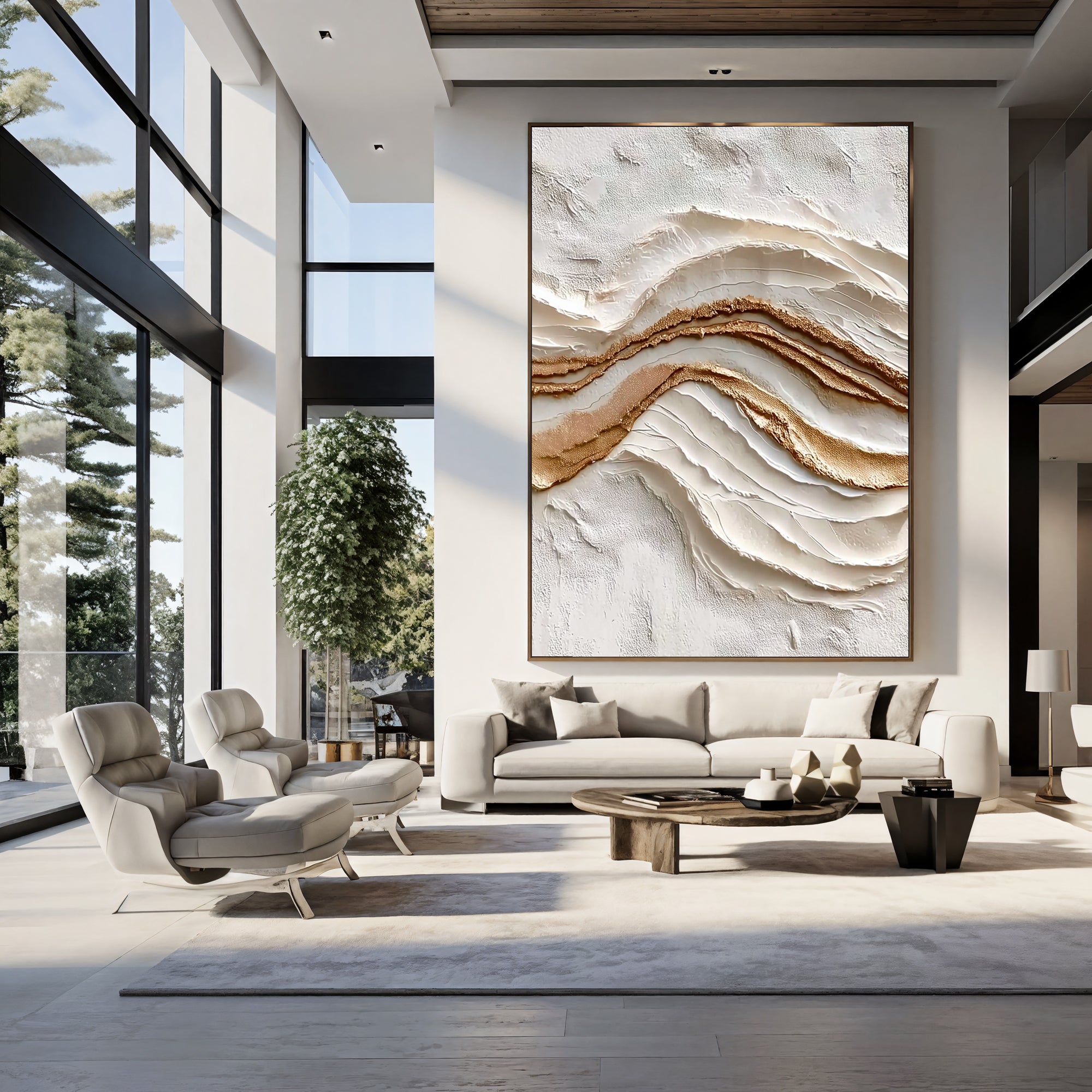 Textured Gilded Waves | Ivory Gold