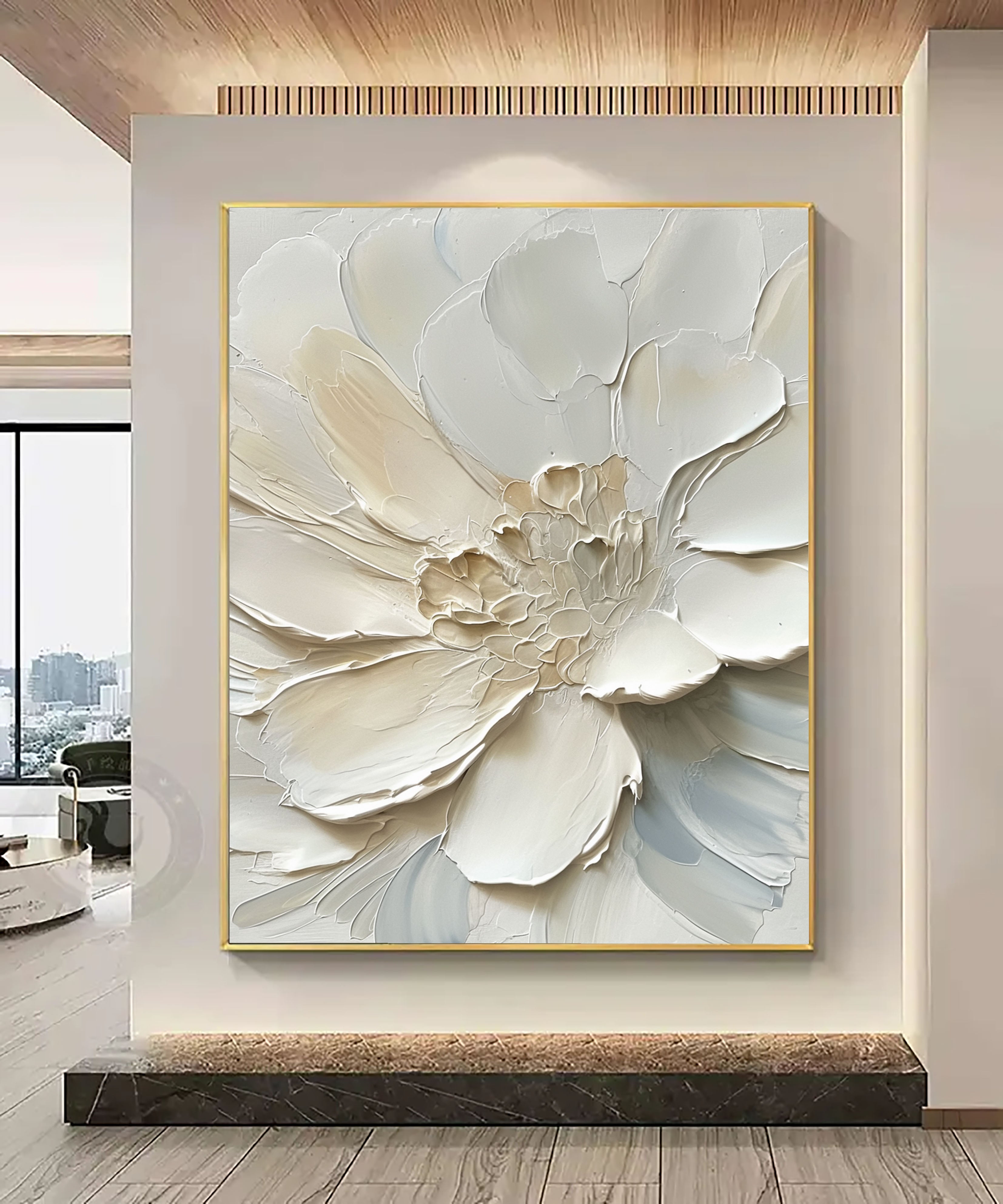 Textured Floral Grandeur | Ivory Blossom