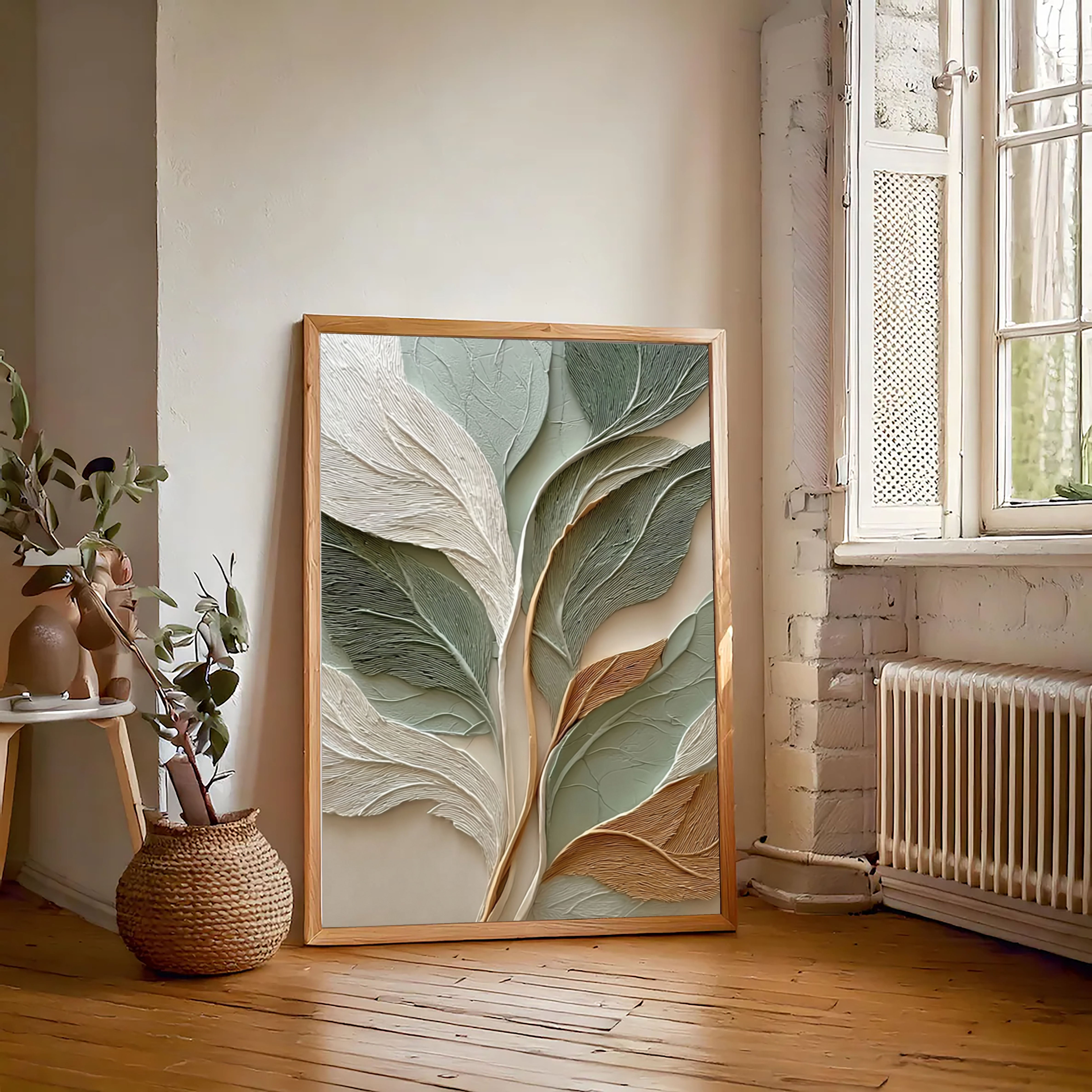 Textured Botanical Leaves | Sage Gold