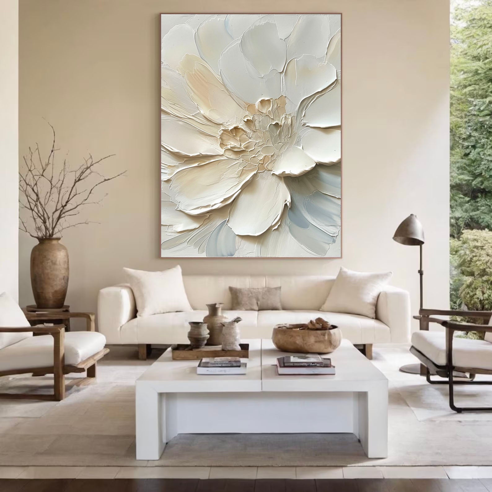 Textured Floral Grandeur | Ivory Blossom