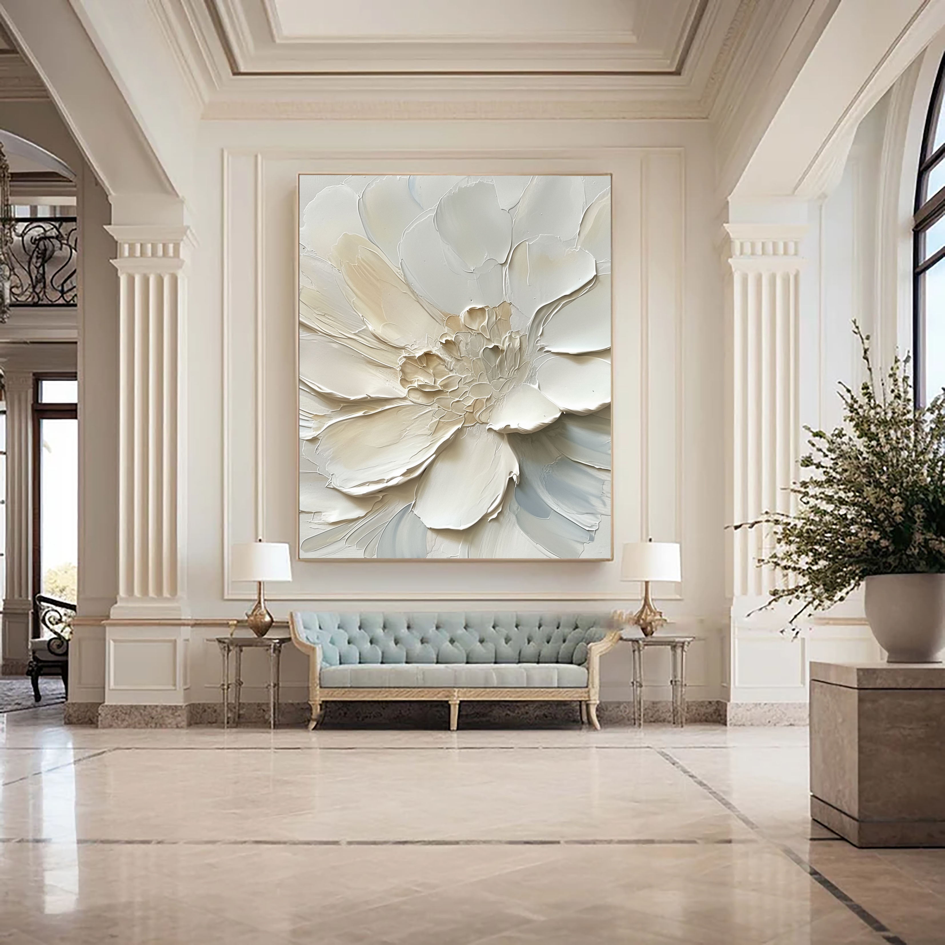 Textured Floral Grandeur | Ivory Blossom