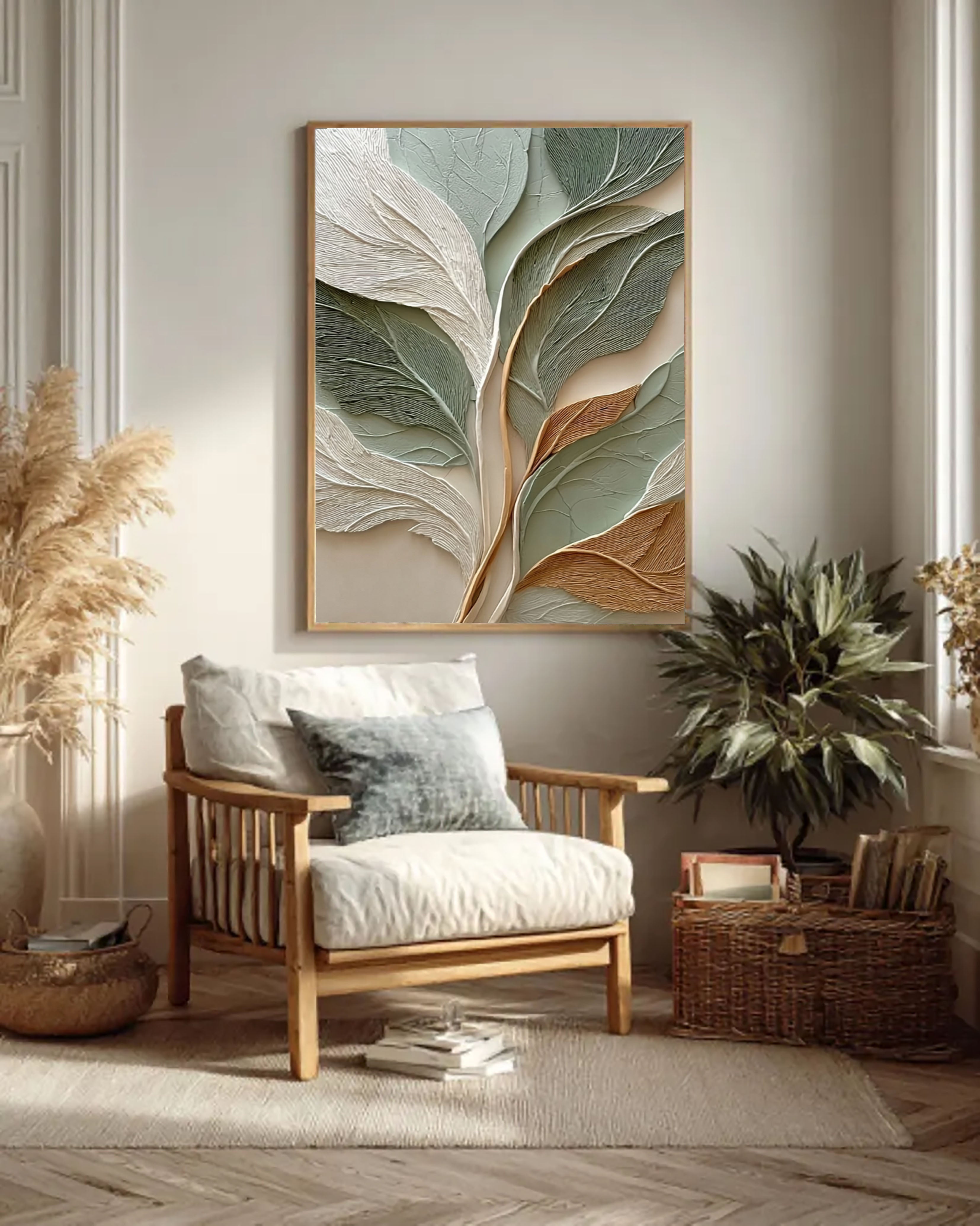 Textured Botanical Leaves | Sage Gold