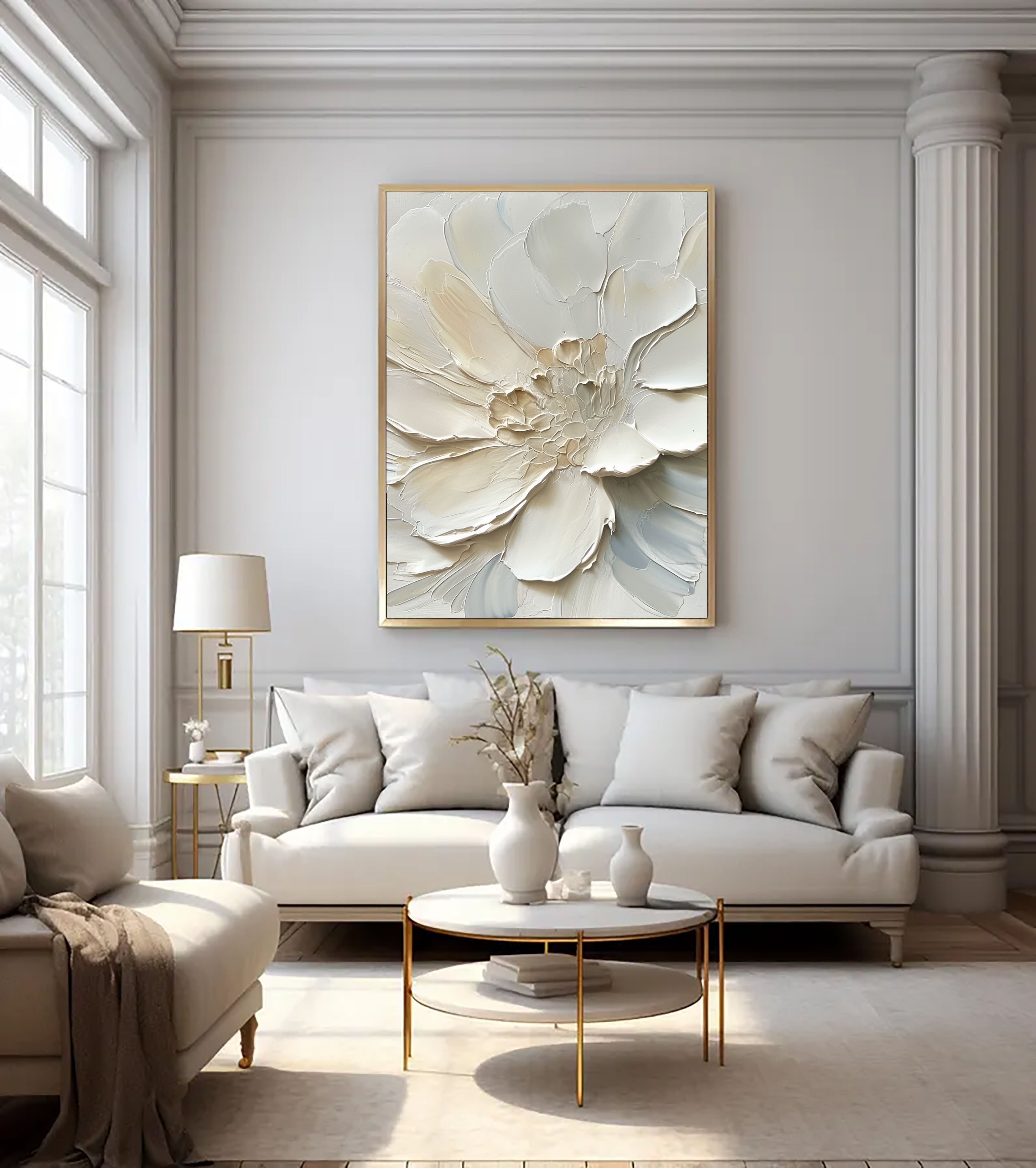 Textured Floral Grandeur | Ivory Blossom