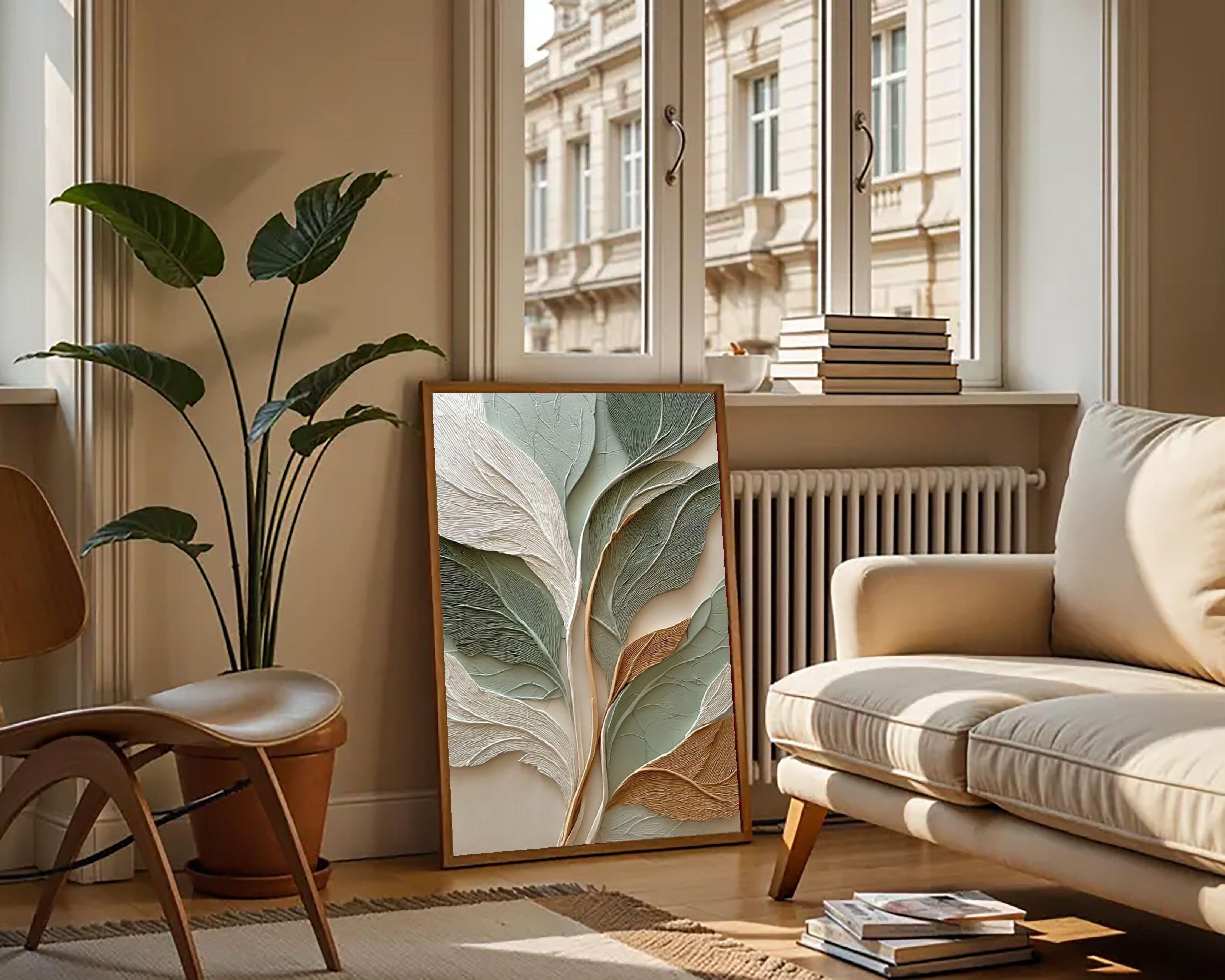 Textured Botanical Leaves | Sage Gold