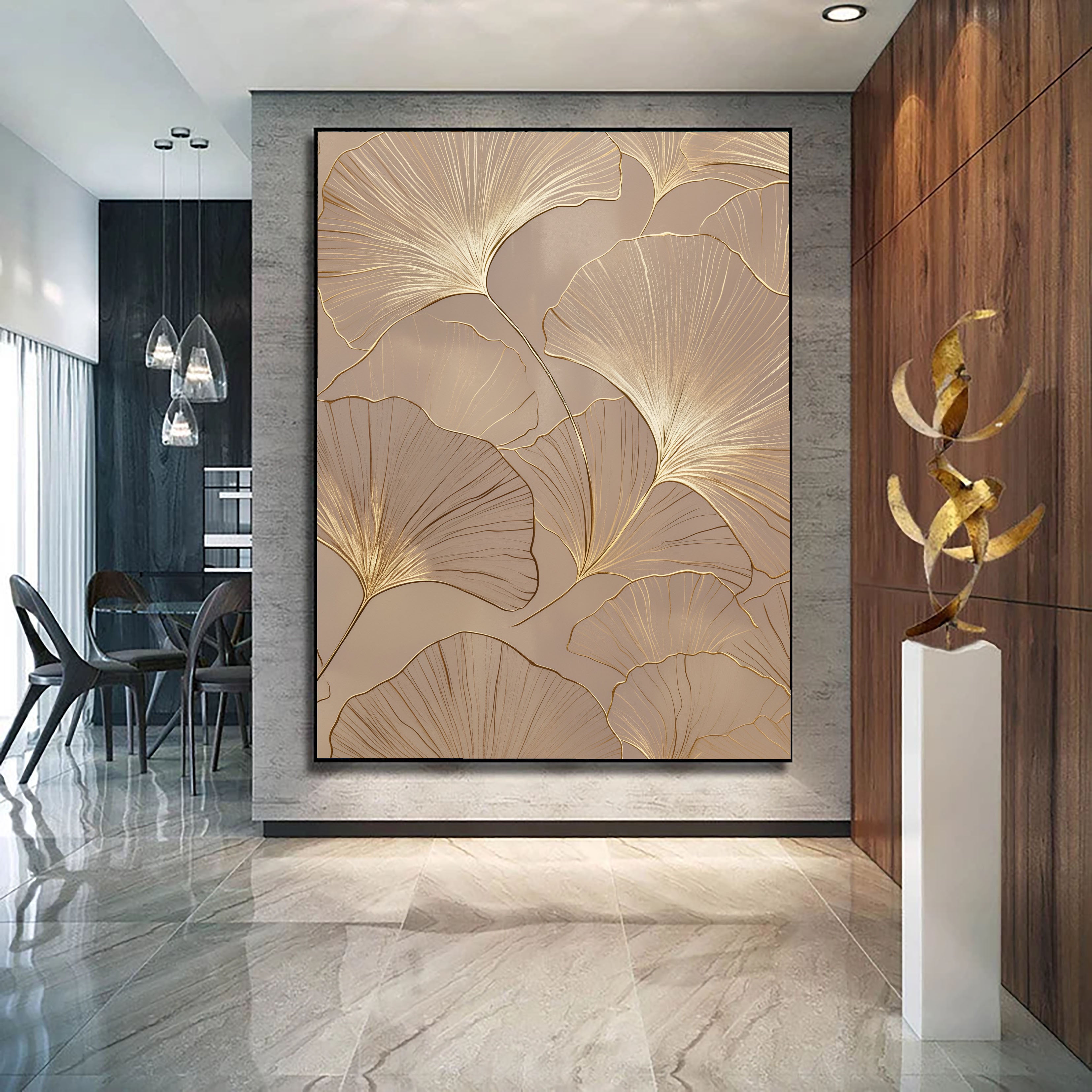 Textured Ginkgo Opulence | Golden Leaf