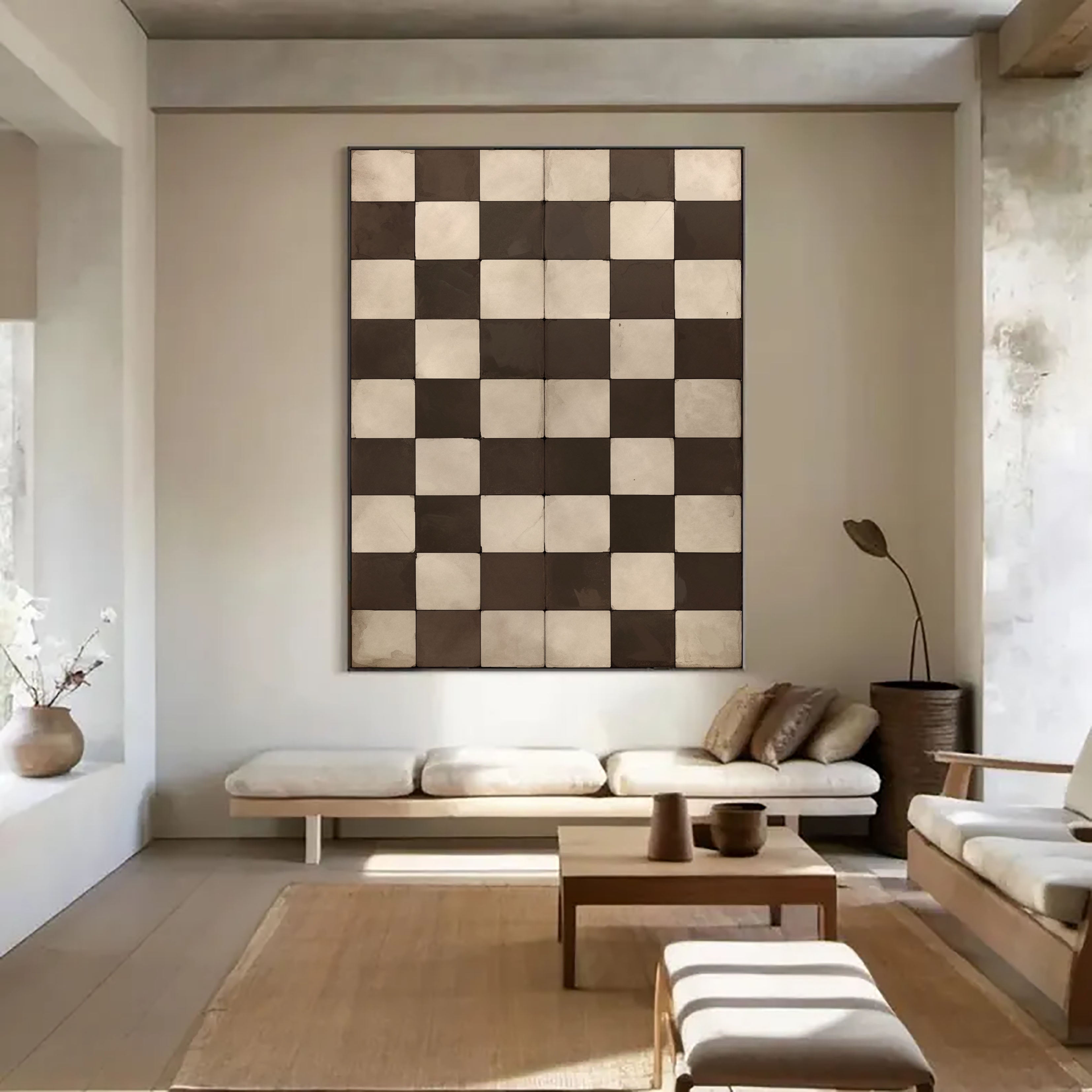 Textured Checker Opulence | Brown Square