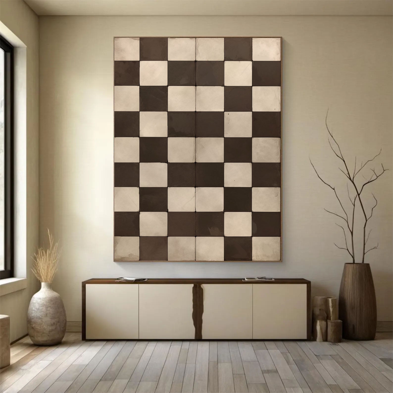 Textured Checker Opulence | Brown Square