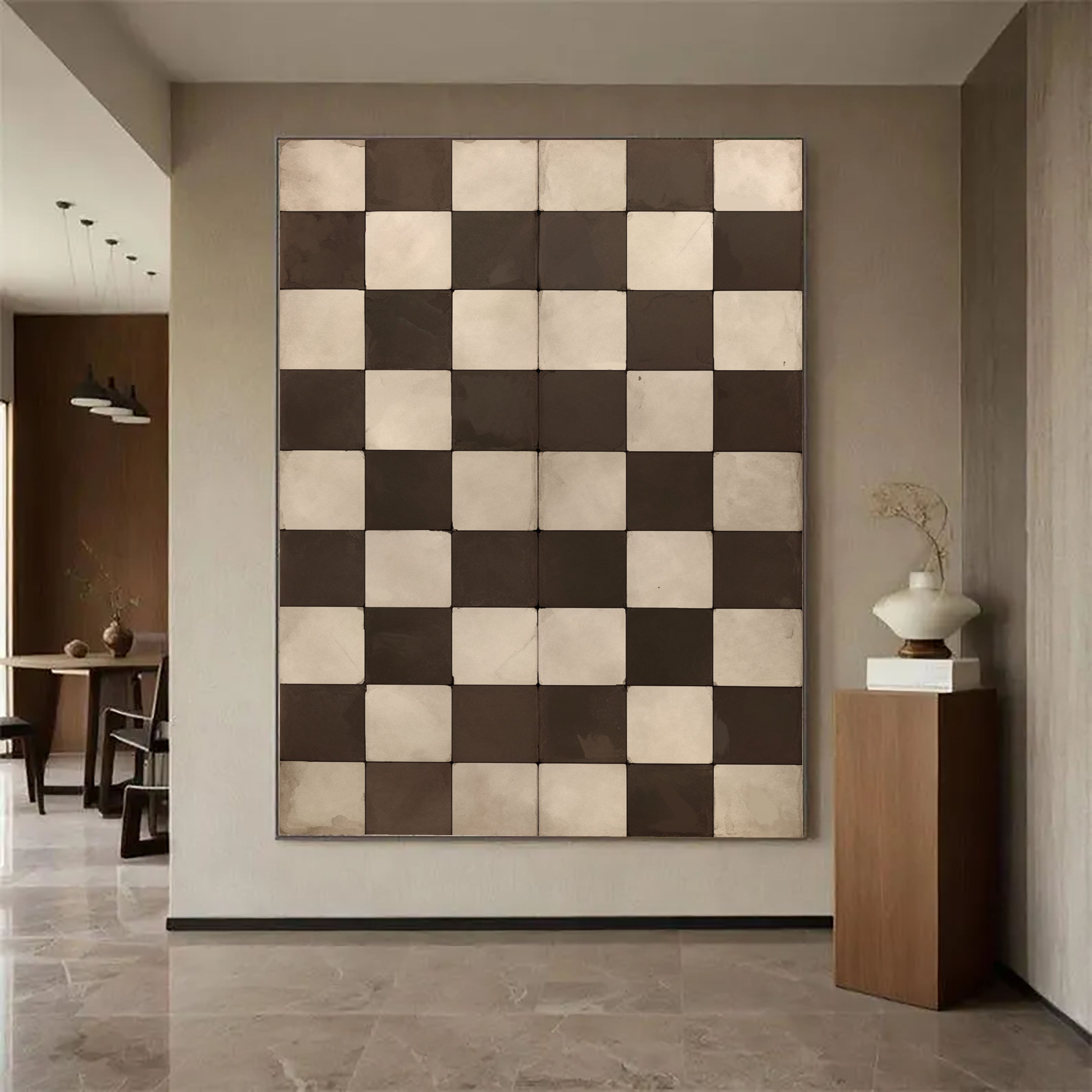 Textured Checker Opulence | Brown Square