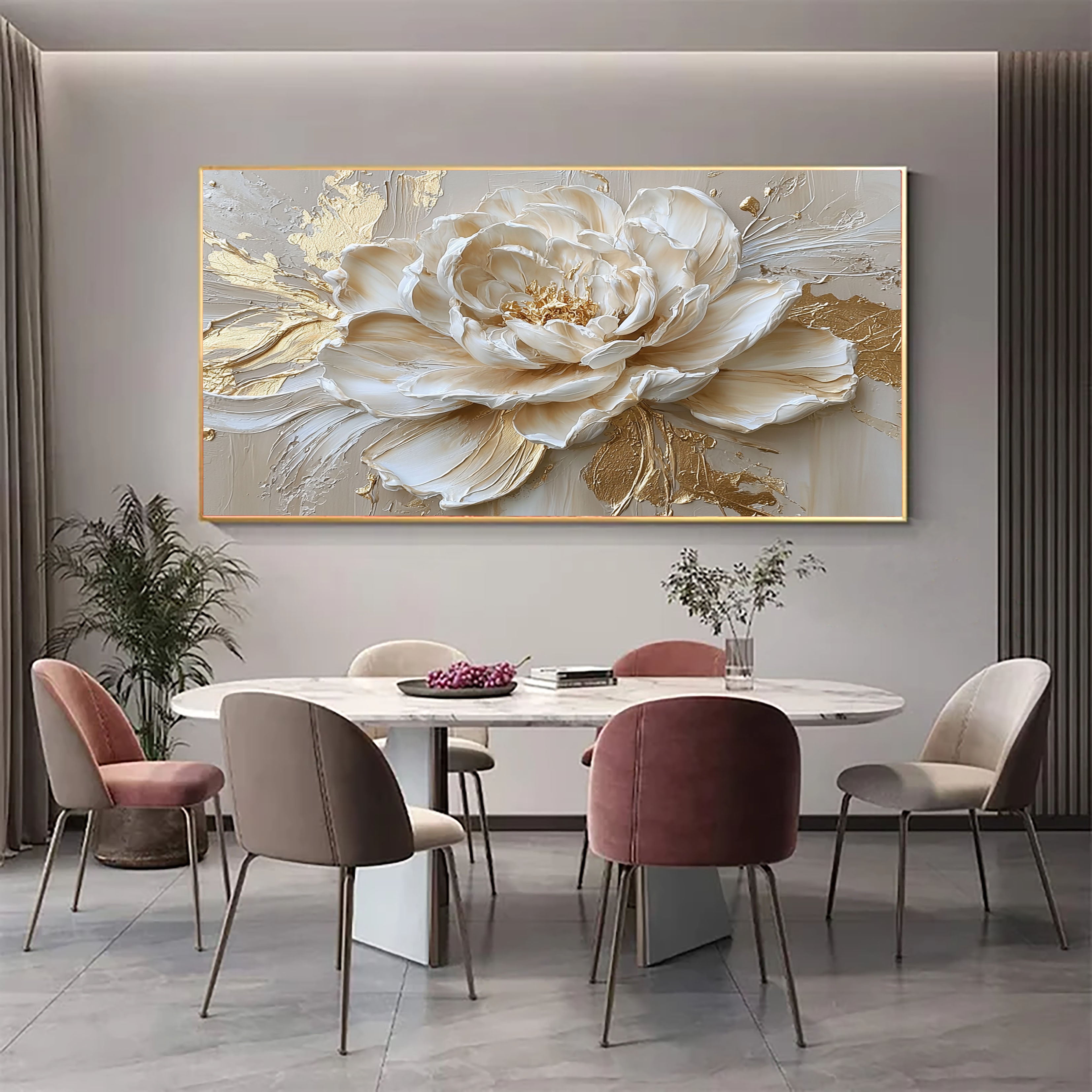 Textured Peony Opulence | Cream Gold