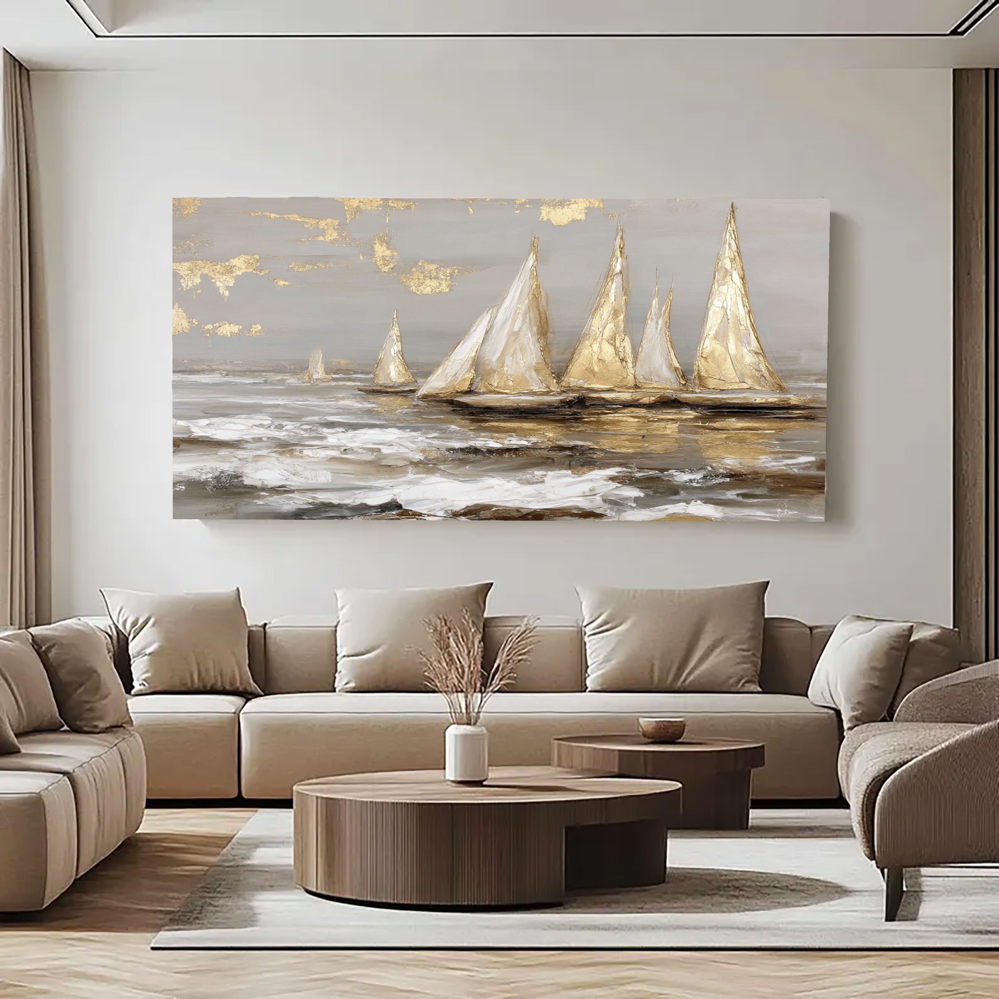 Textured Sailboat Splendor | Grey Gold
