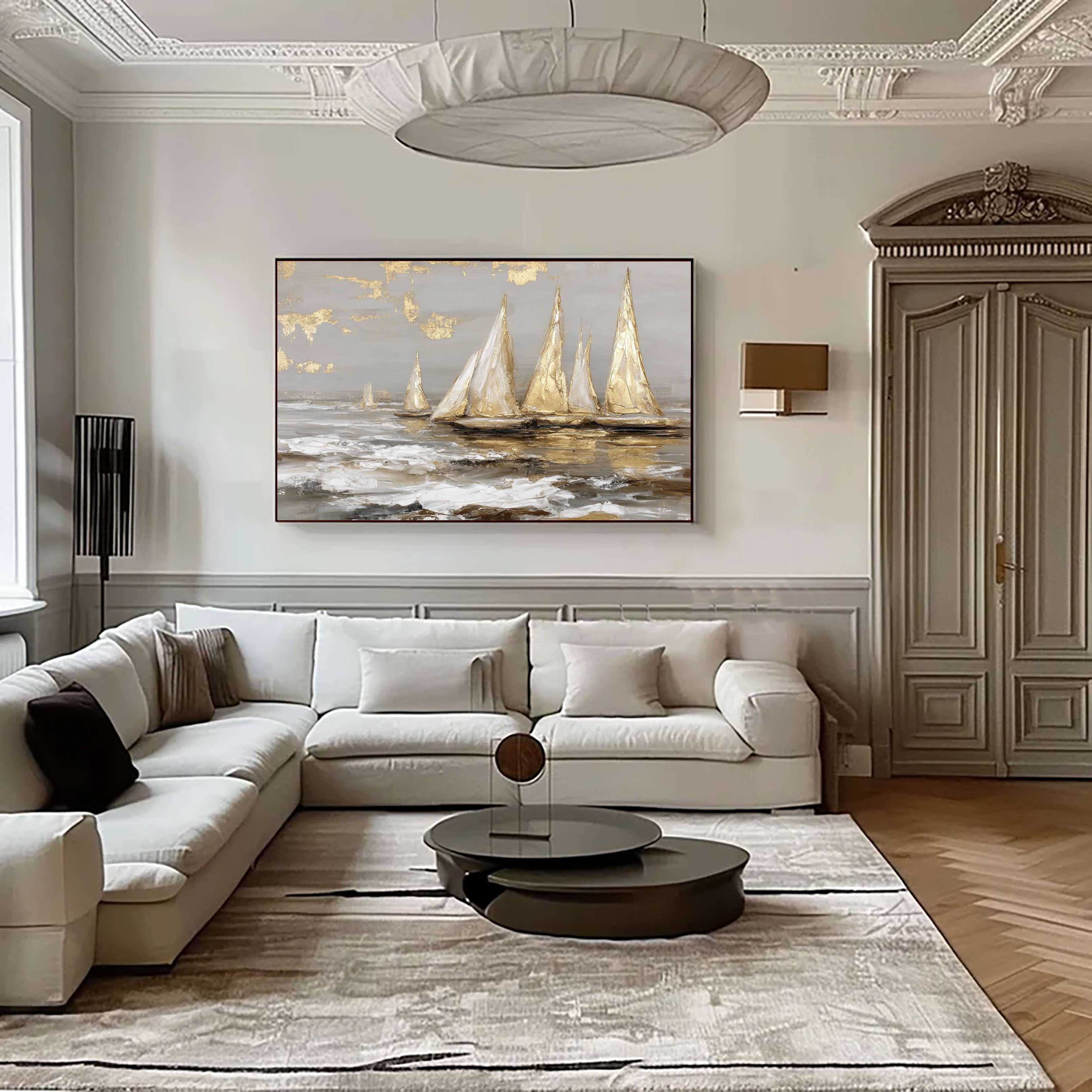 Textured Sailboat Splendor | Grey Gold