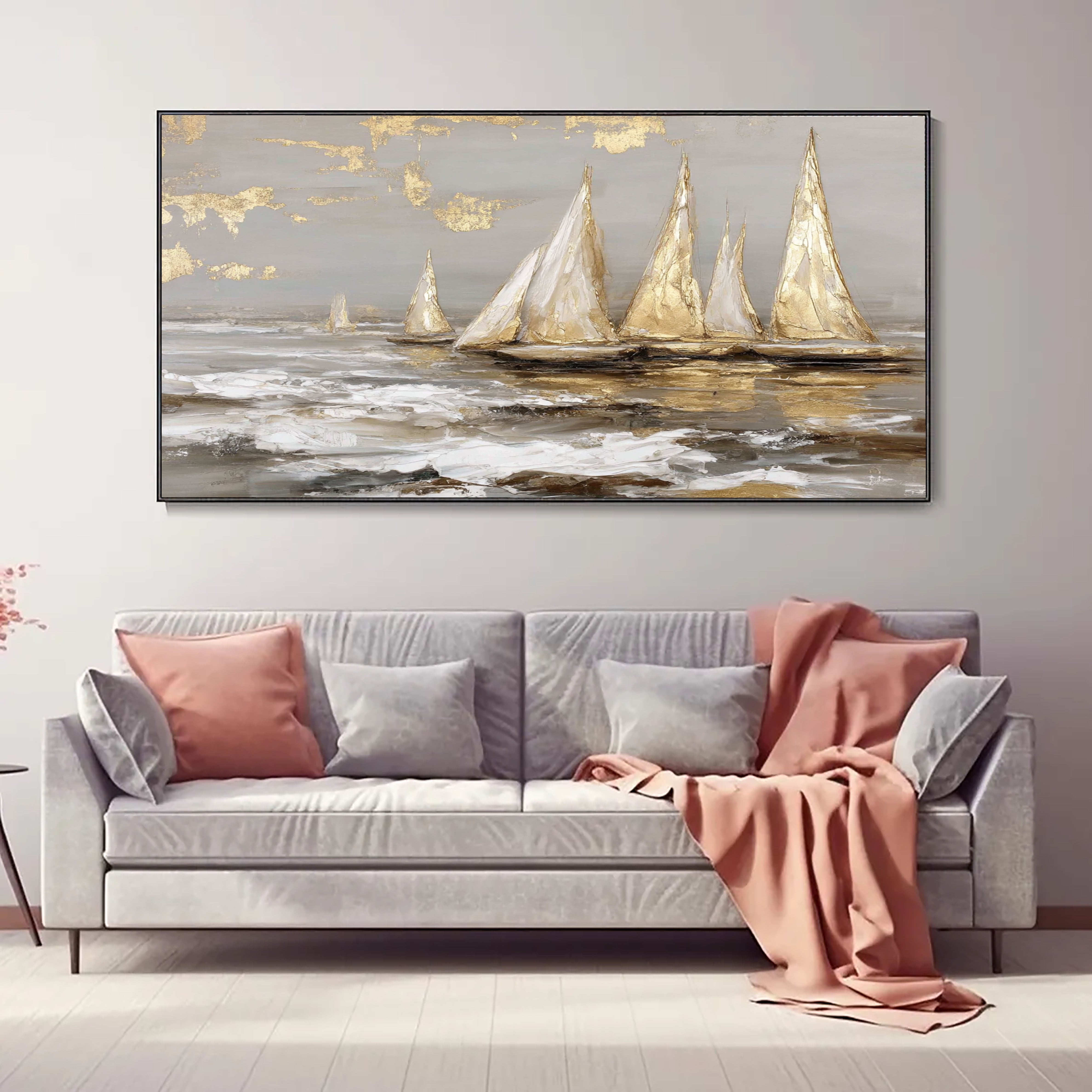 Textured Sailboat Splendor | Grey Gold