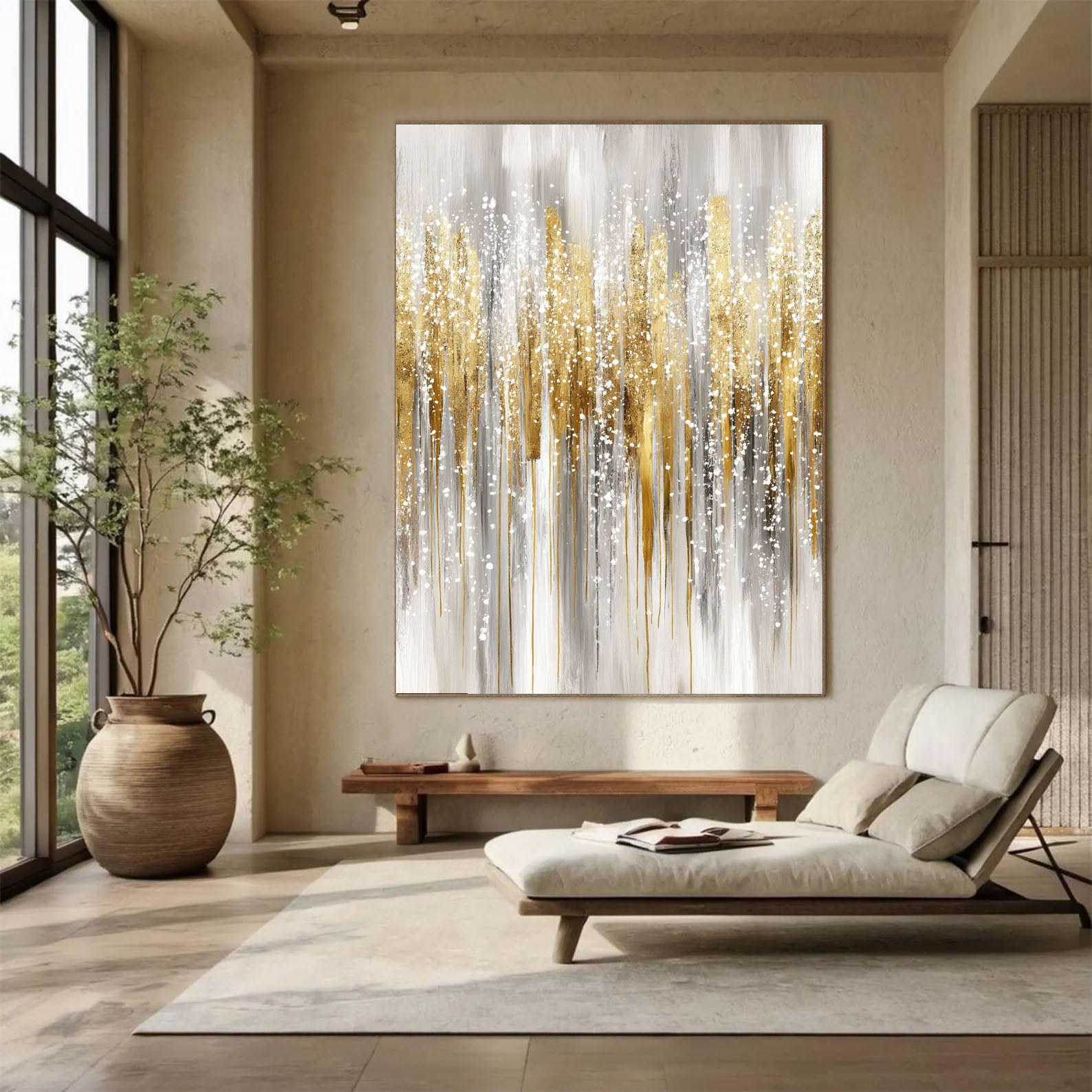 Textured Gilded Streaks | Grey Gold