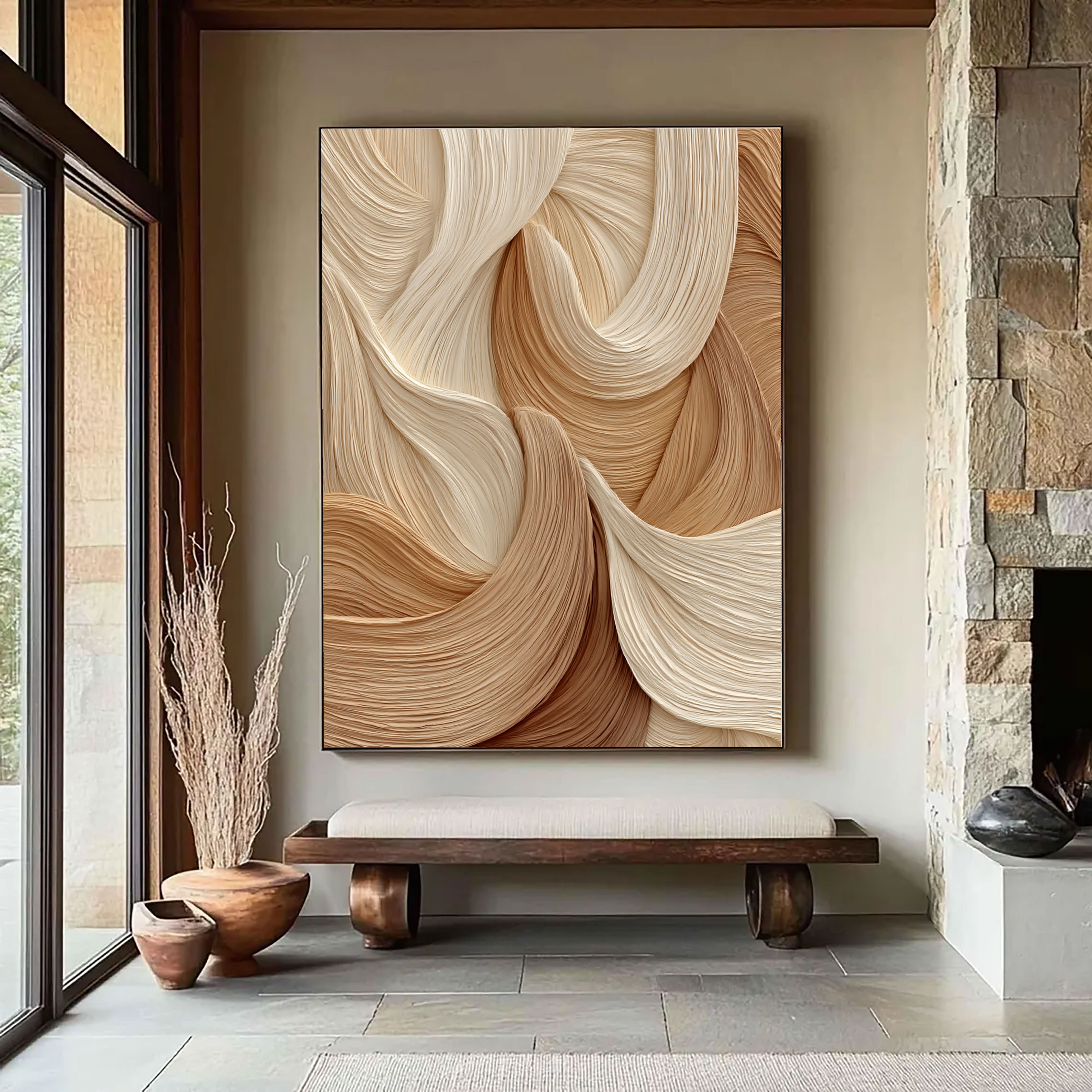 Textured Flowing Opulence | Beige Waves