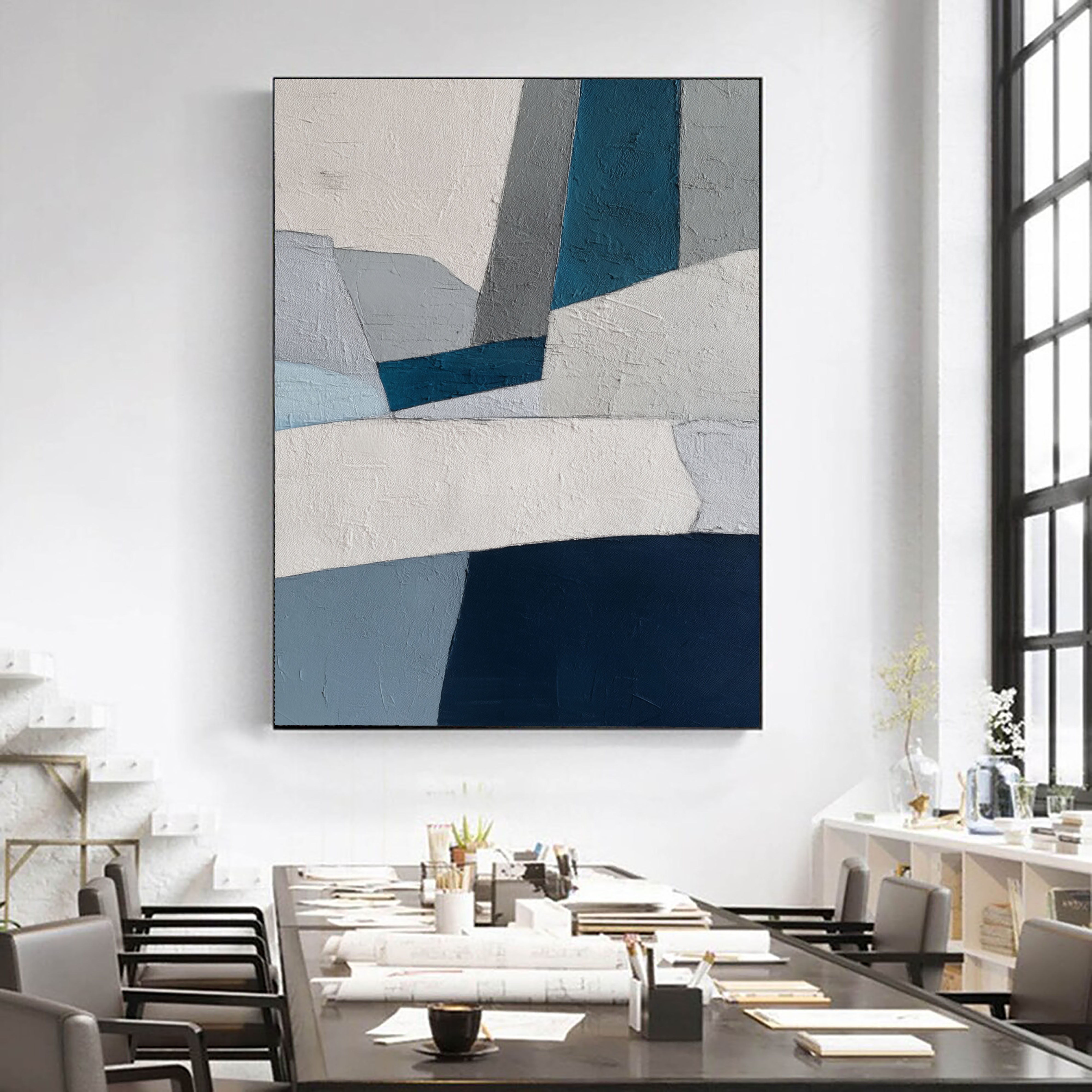Textured Geometric Blocks | Teal Gray