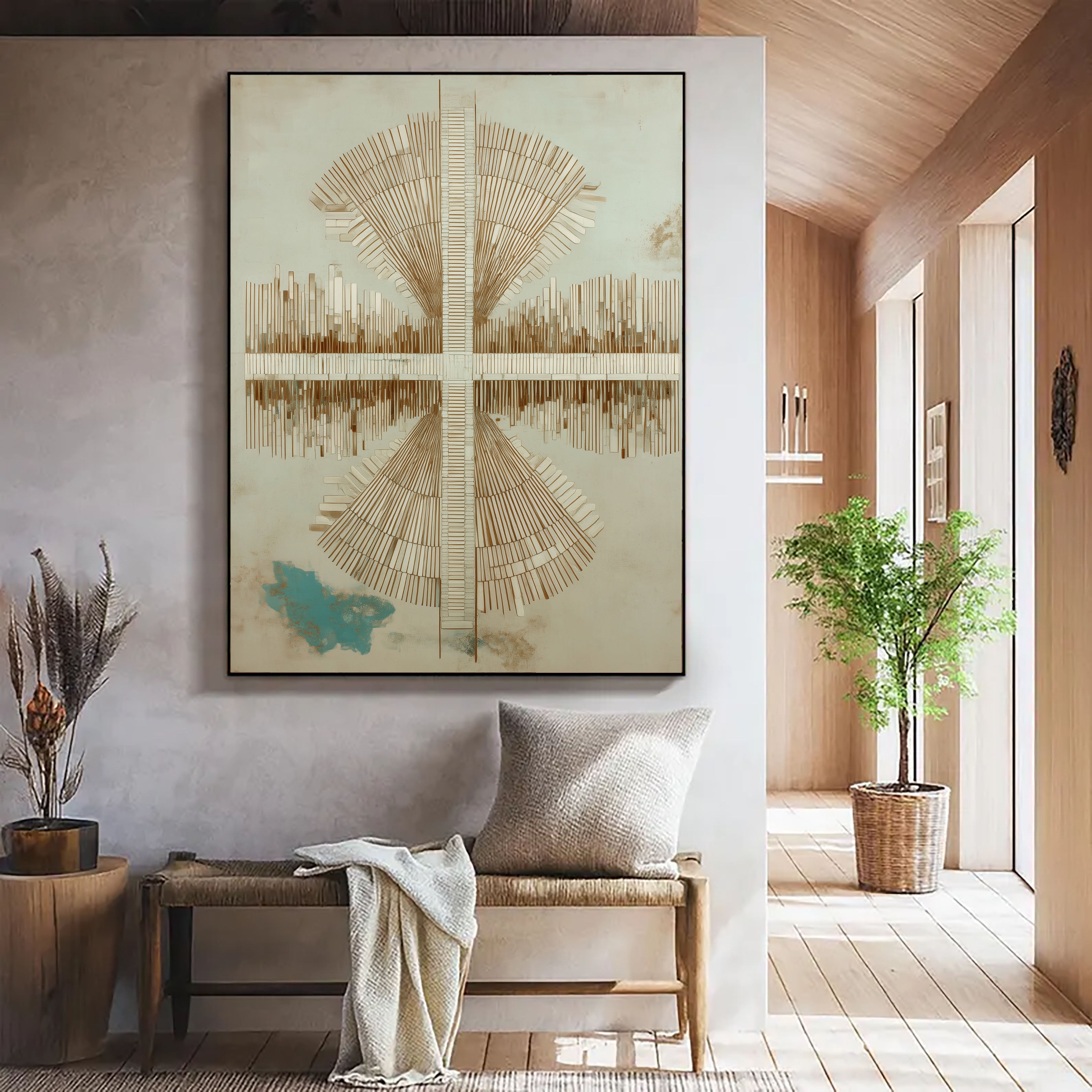 Textured Geometric Elegance | Beige Teal