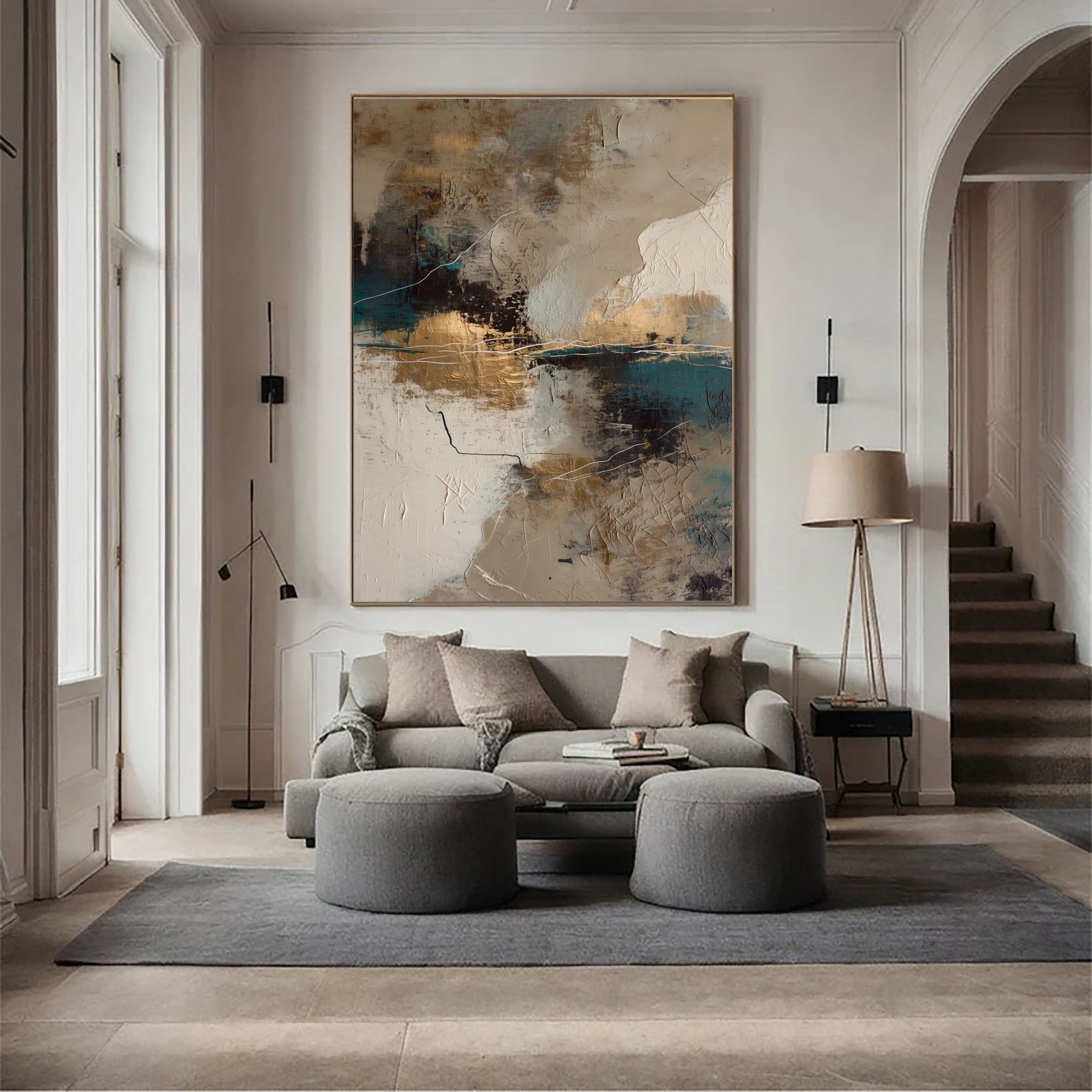 Textured Gilded Shores | Teal Ivory