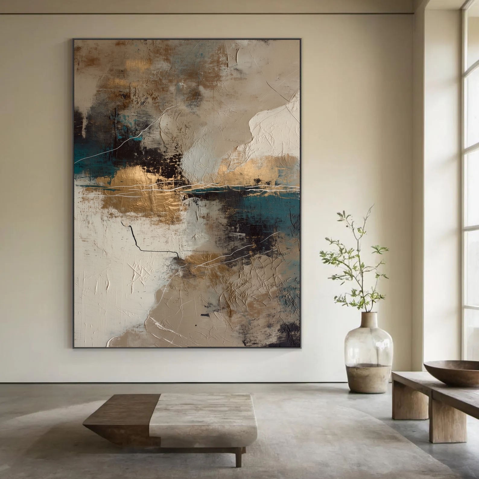Textured Gilded Shores | Teal Ivory