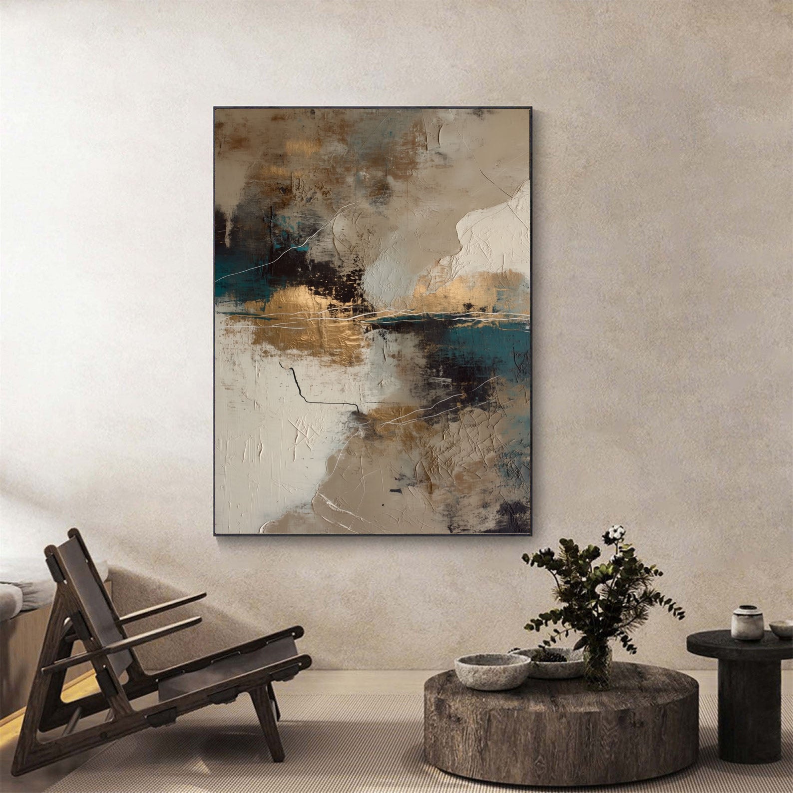 Textured Gilded Shores | Teal Ivory