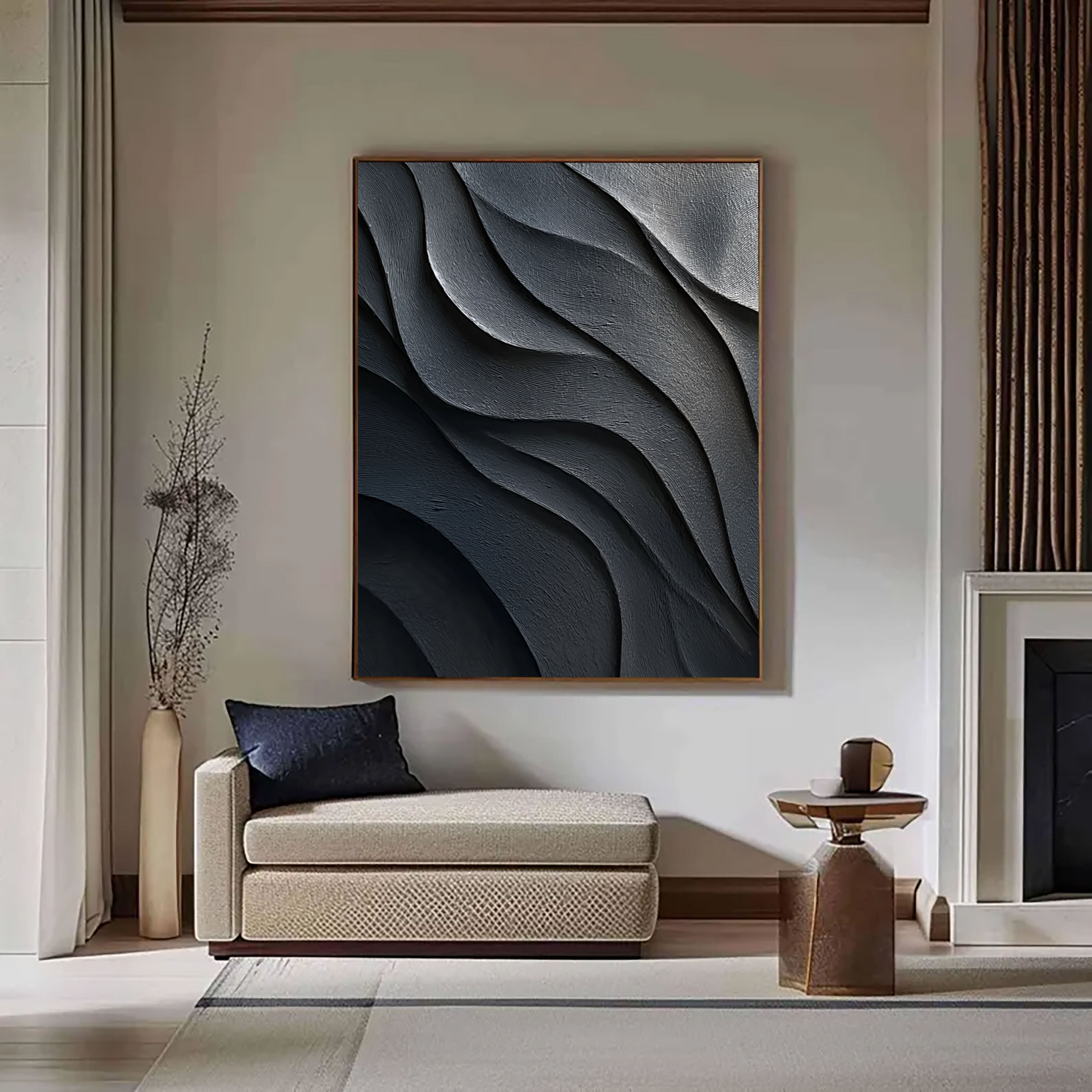 Monochrome Textured Waves | Dark Grey
