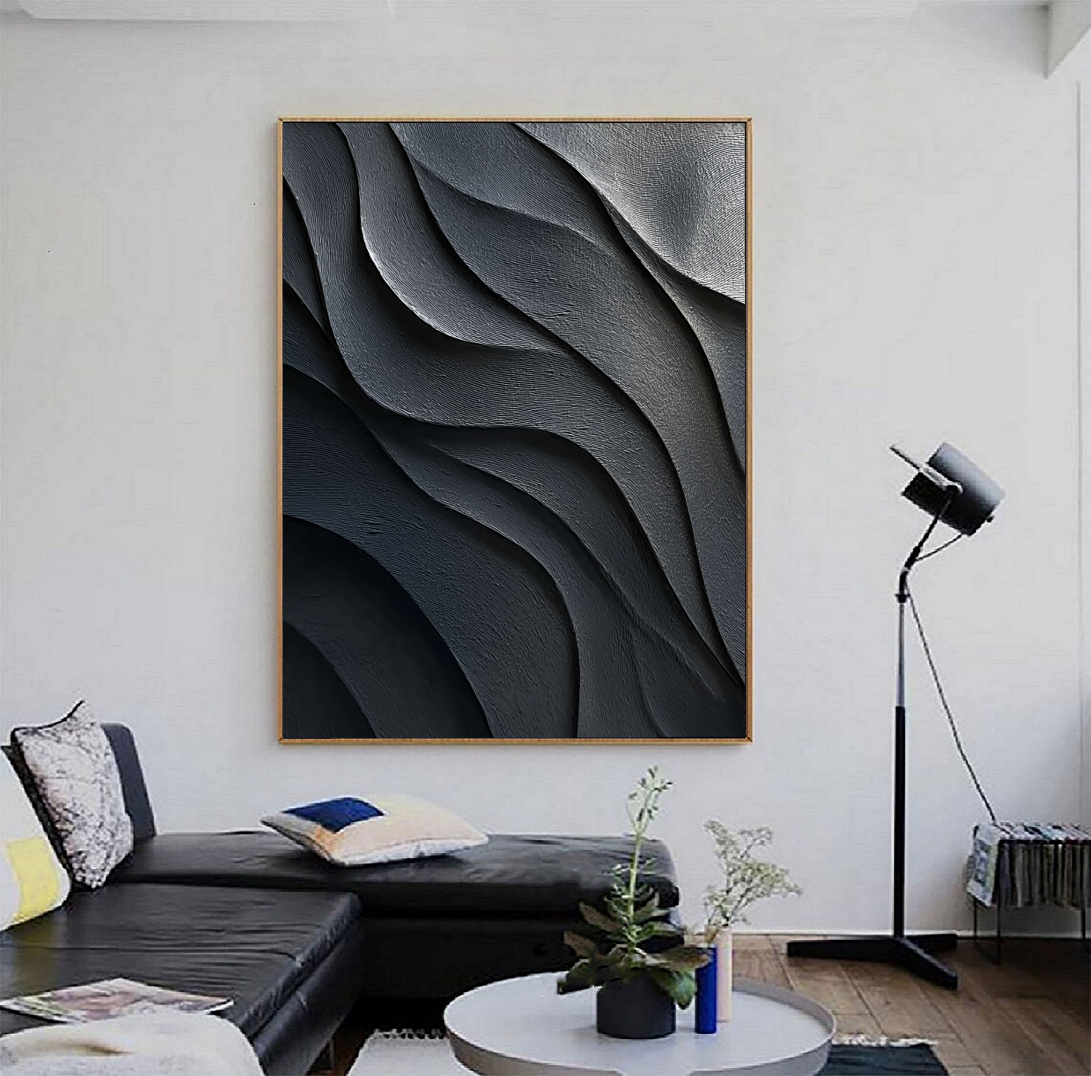 Monochrome Textured Waves | Dark Grey