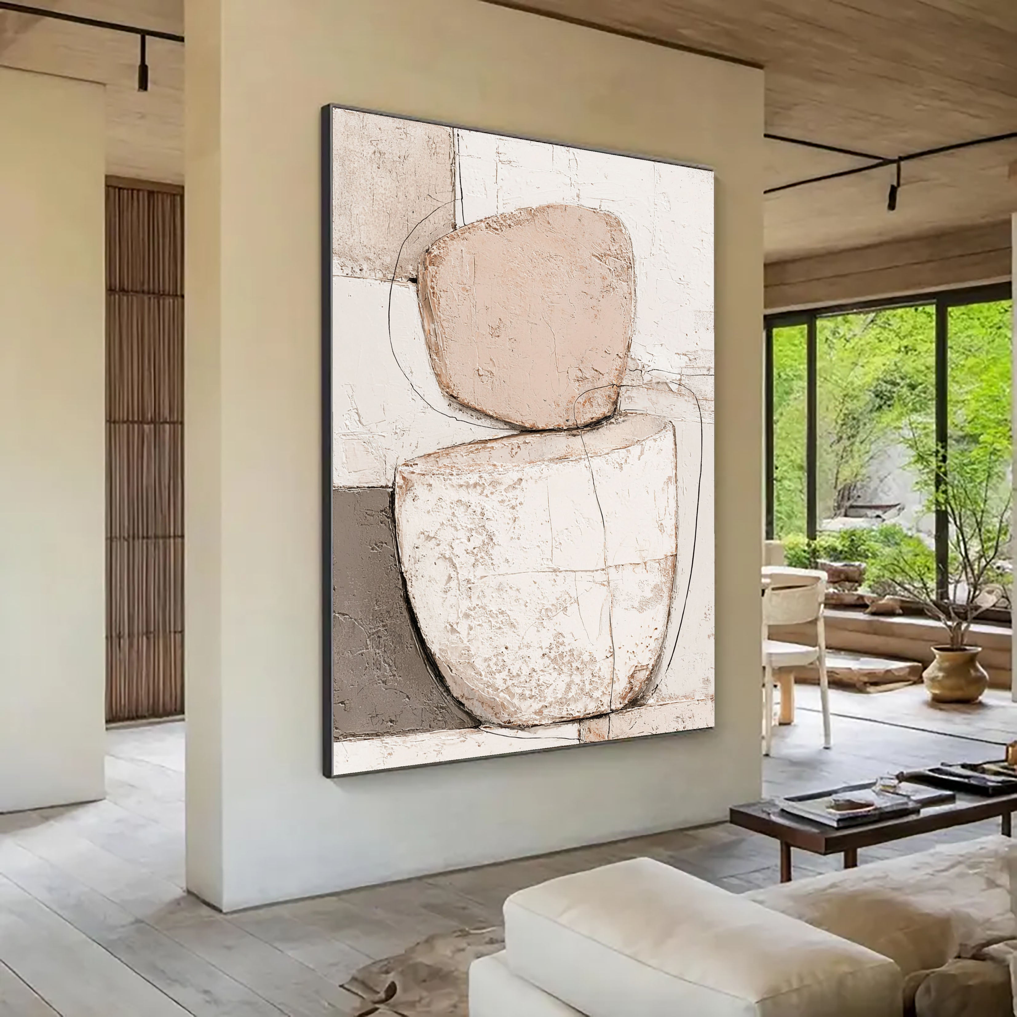 Textured Geometric Serenity | Beige Form