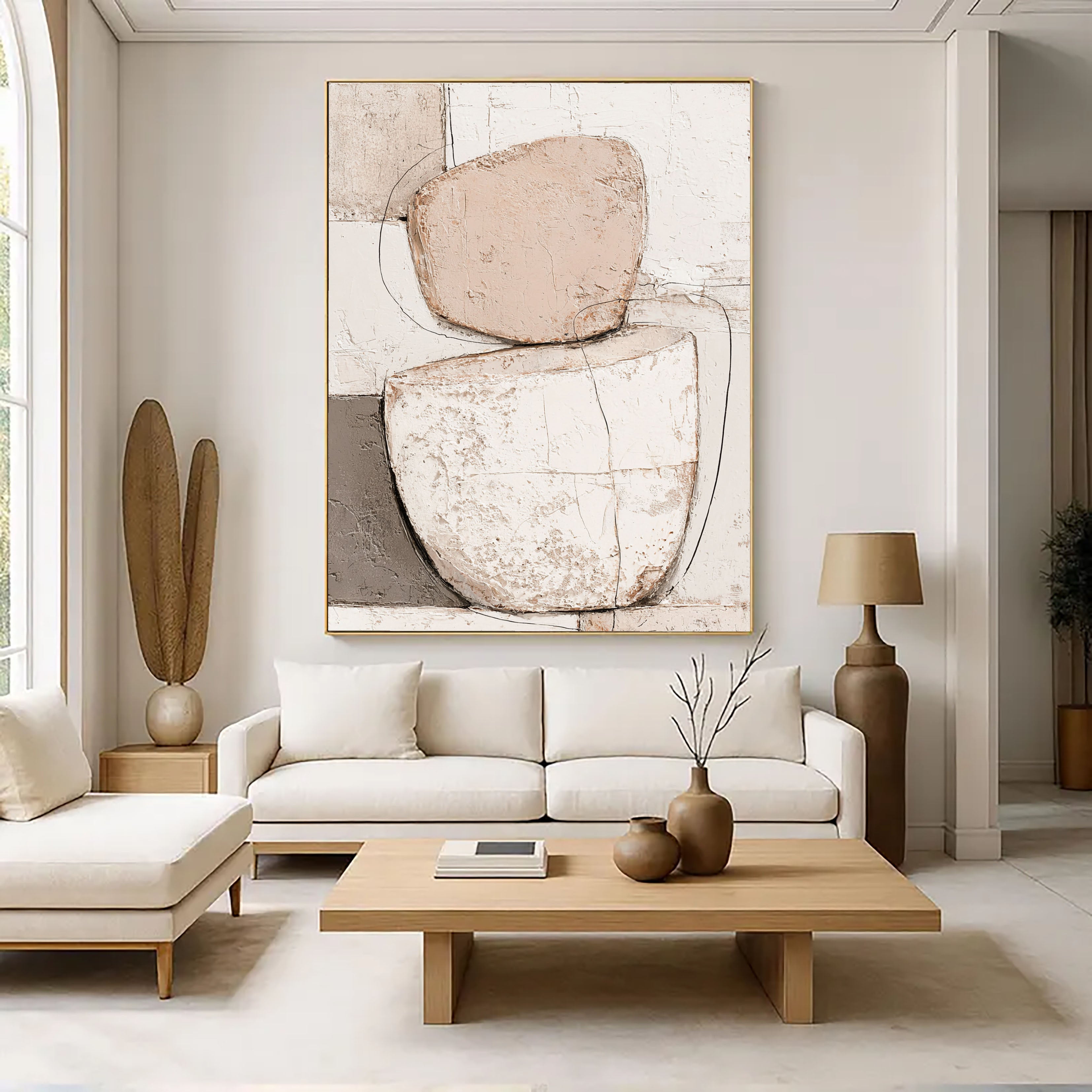 Textured Geometric Serenity | Beige Form