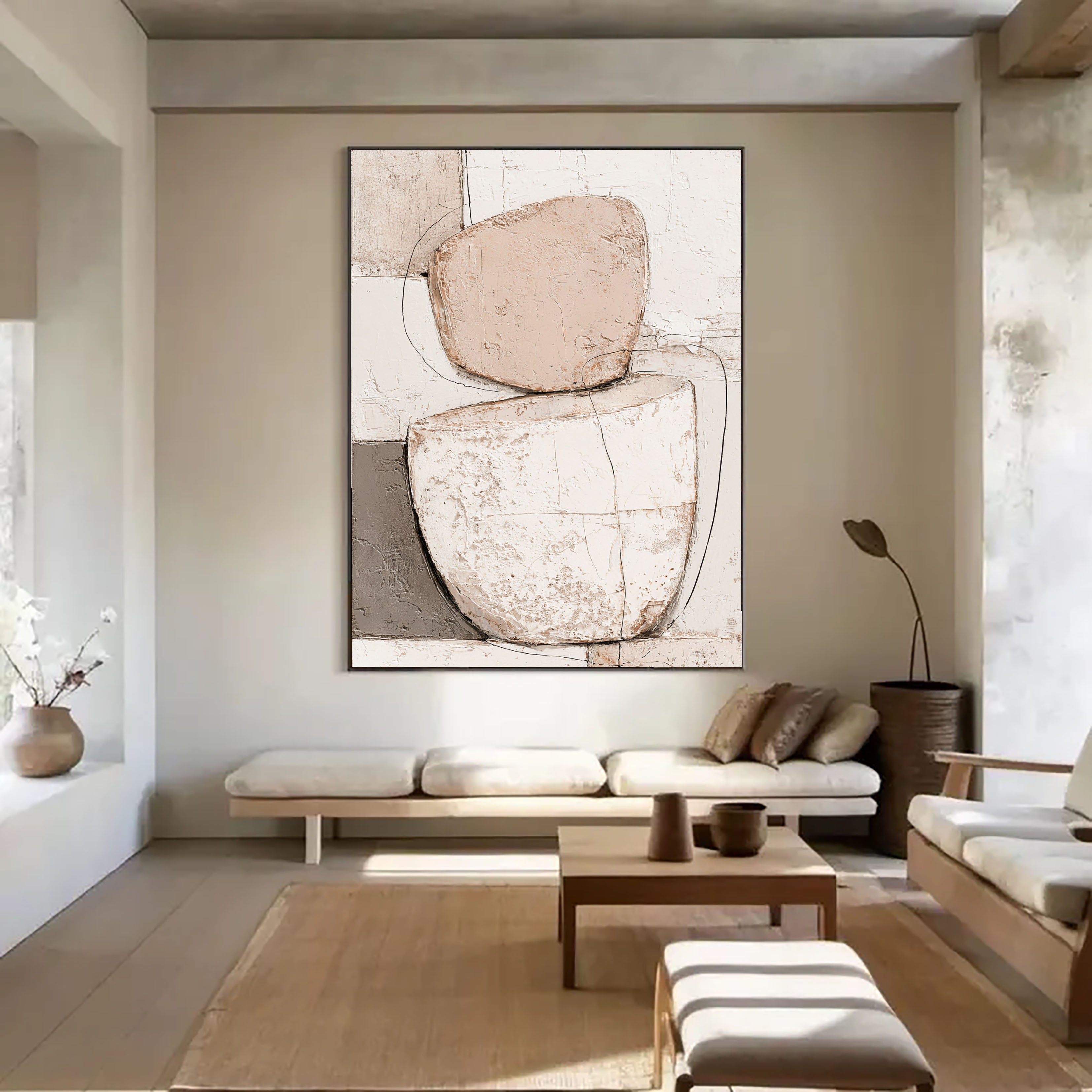 Textured Geometric Serenity | Beige Form