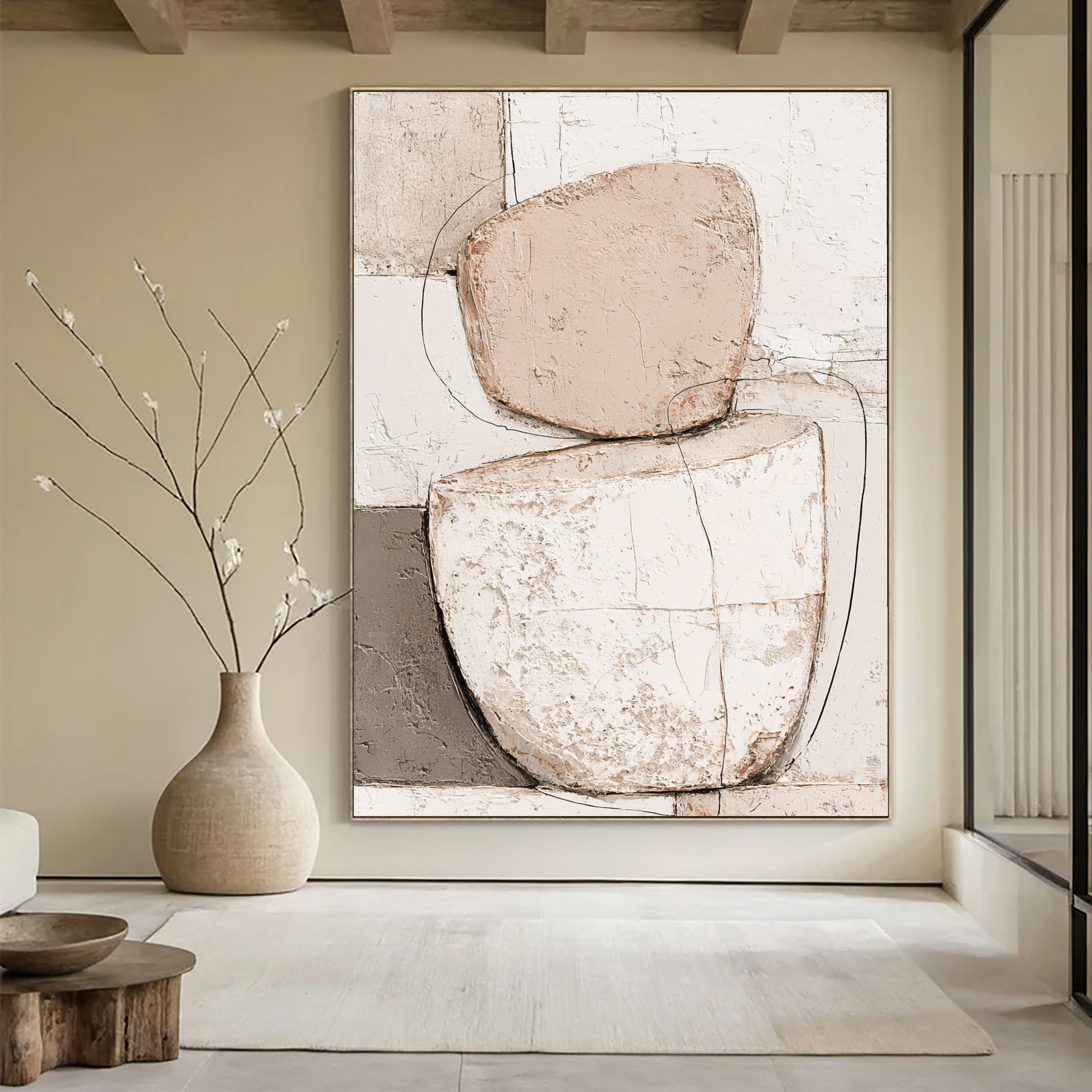 Textured Geometric Serenity | Beige Form