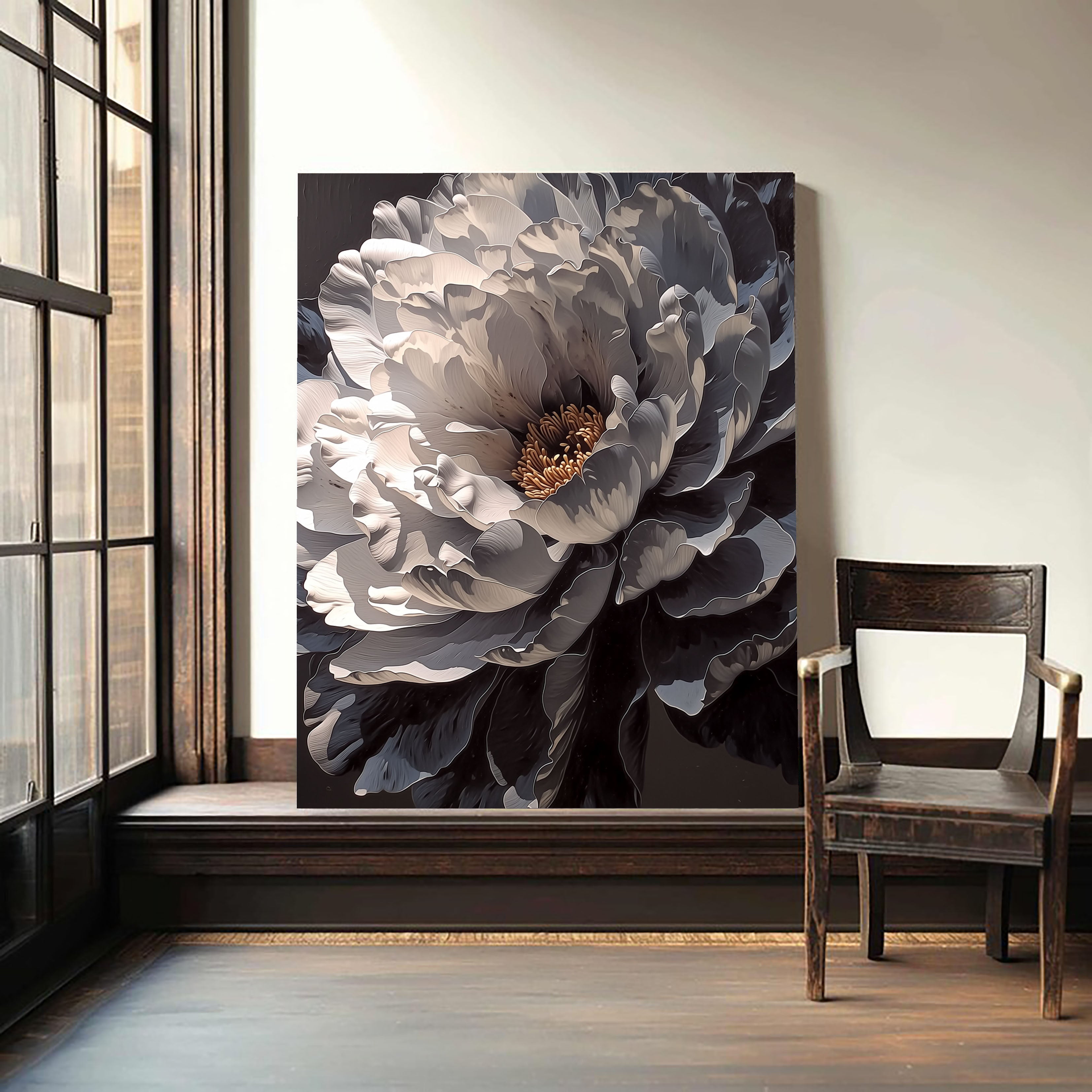 Strukturierte monochrome Pfingstrose | Silbergold